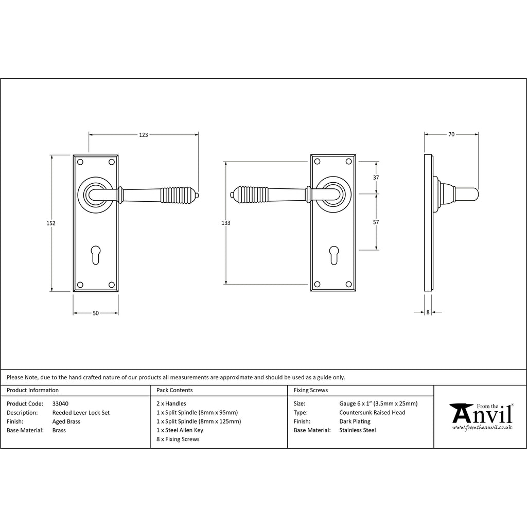 Aged Brass Reeded Lever Lock Set | From The Anvil-Lever Lock-Yester Home