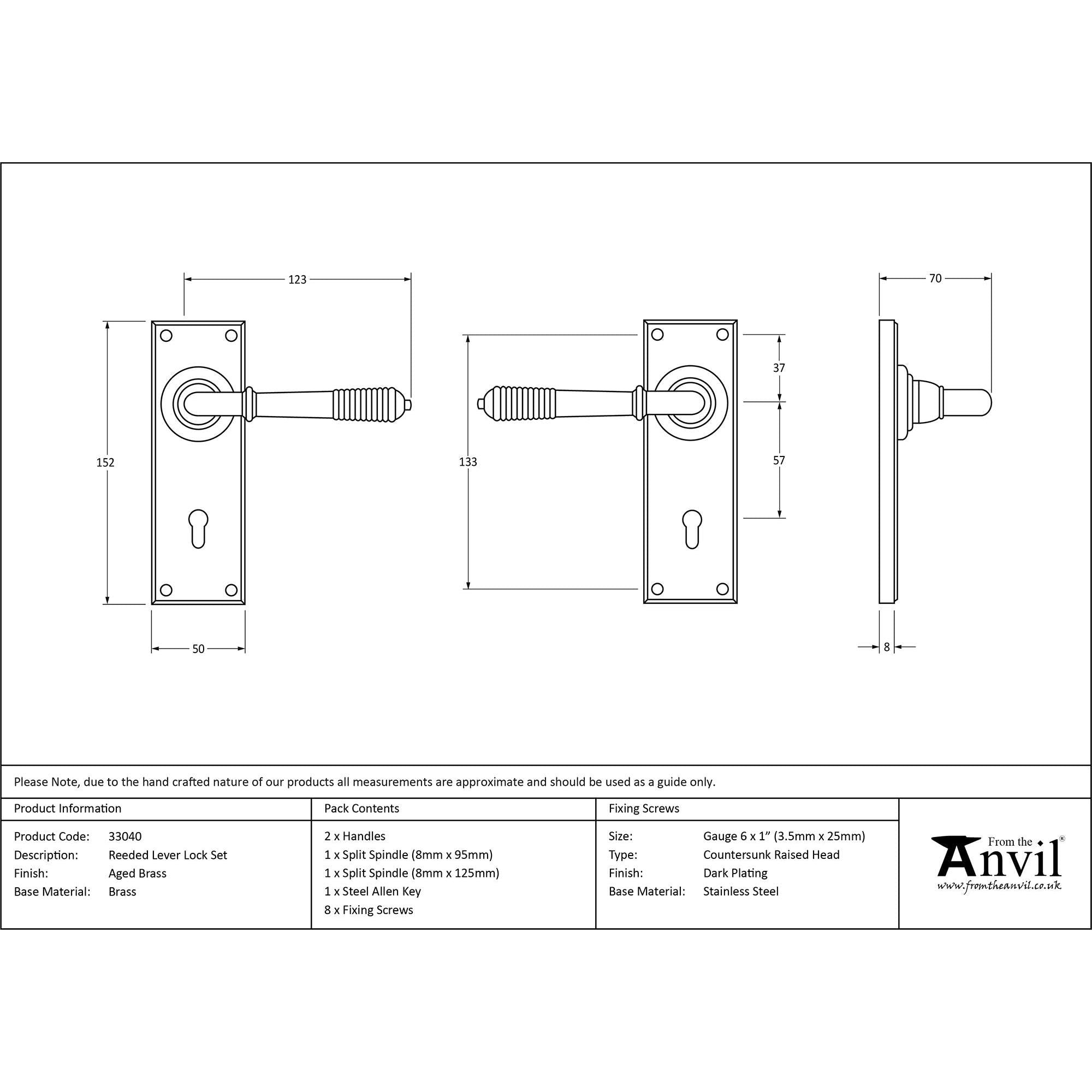 Aged Brass Reeded Lever Lock Set | From The Anvil - Lever Lock - From The Anvil - Yester Home