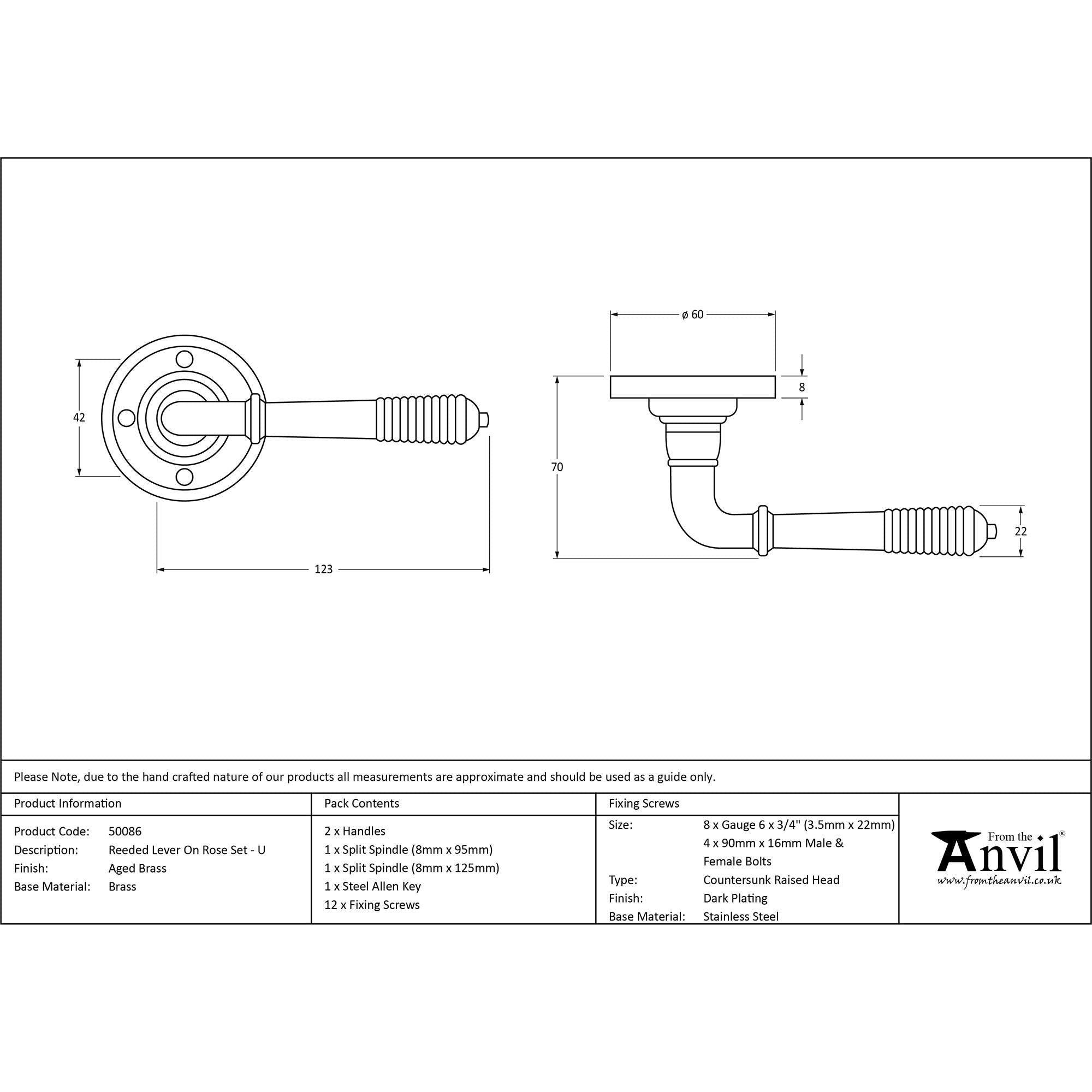 Aged Brass Reeded Lever on Rose Set - Unsprung | From The Anvil - Lever on Rose - From The Anvil - Yester Home