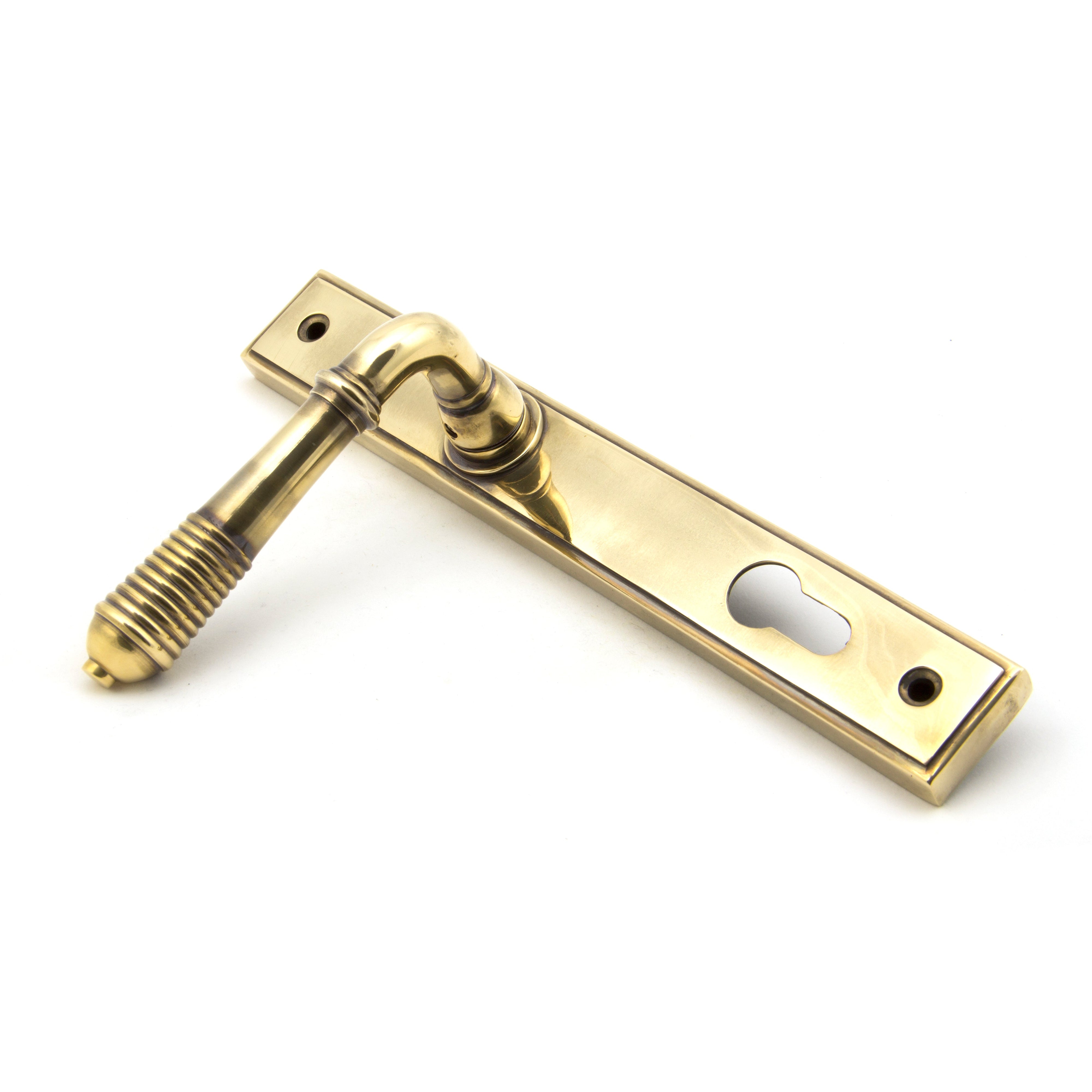 Aged Brass Reeded Slimline Lever Espag. Lock Set | From The Anvil-Espagnolette-Yester Home