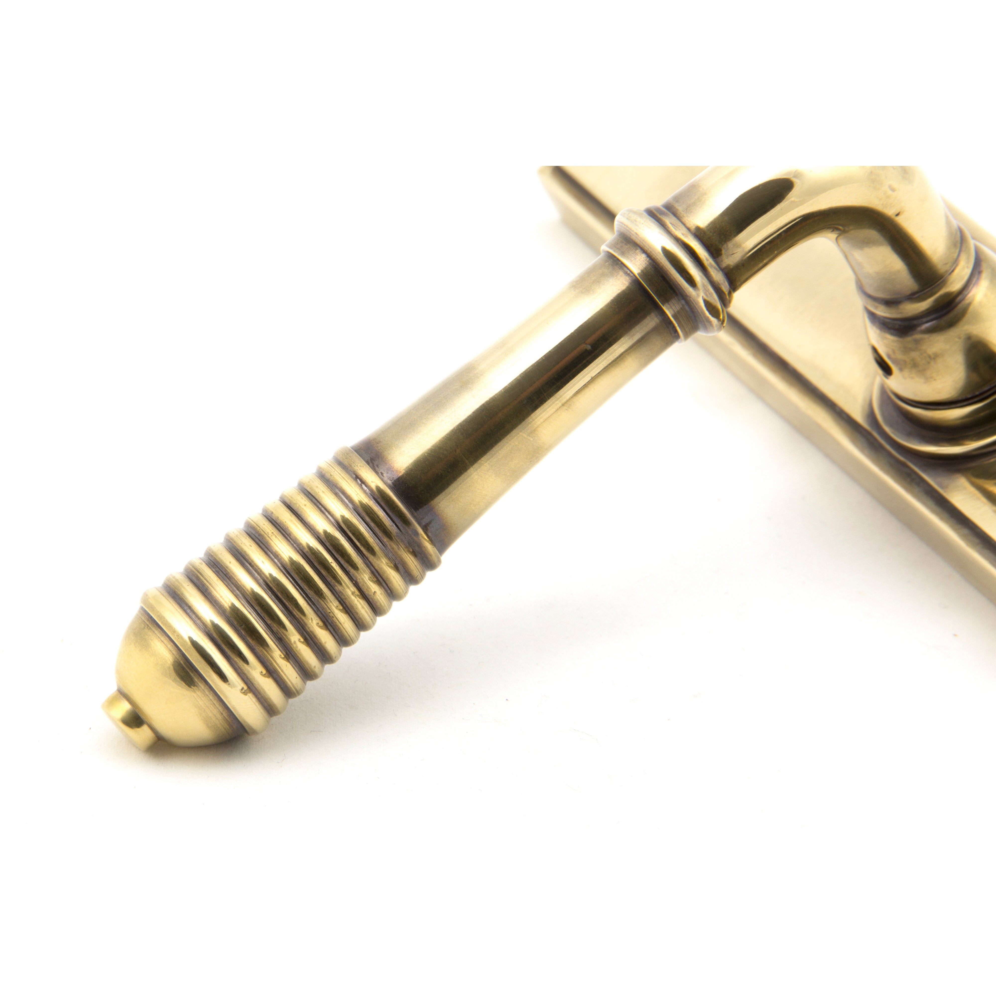 Aged Brass Reeded Slimline Lever Espag. Lock Set | From The Anvil-Espagnolette-Yester Home