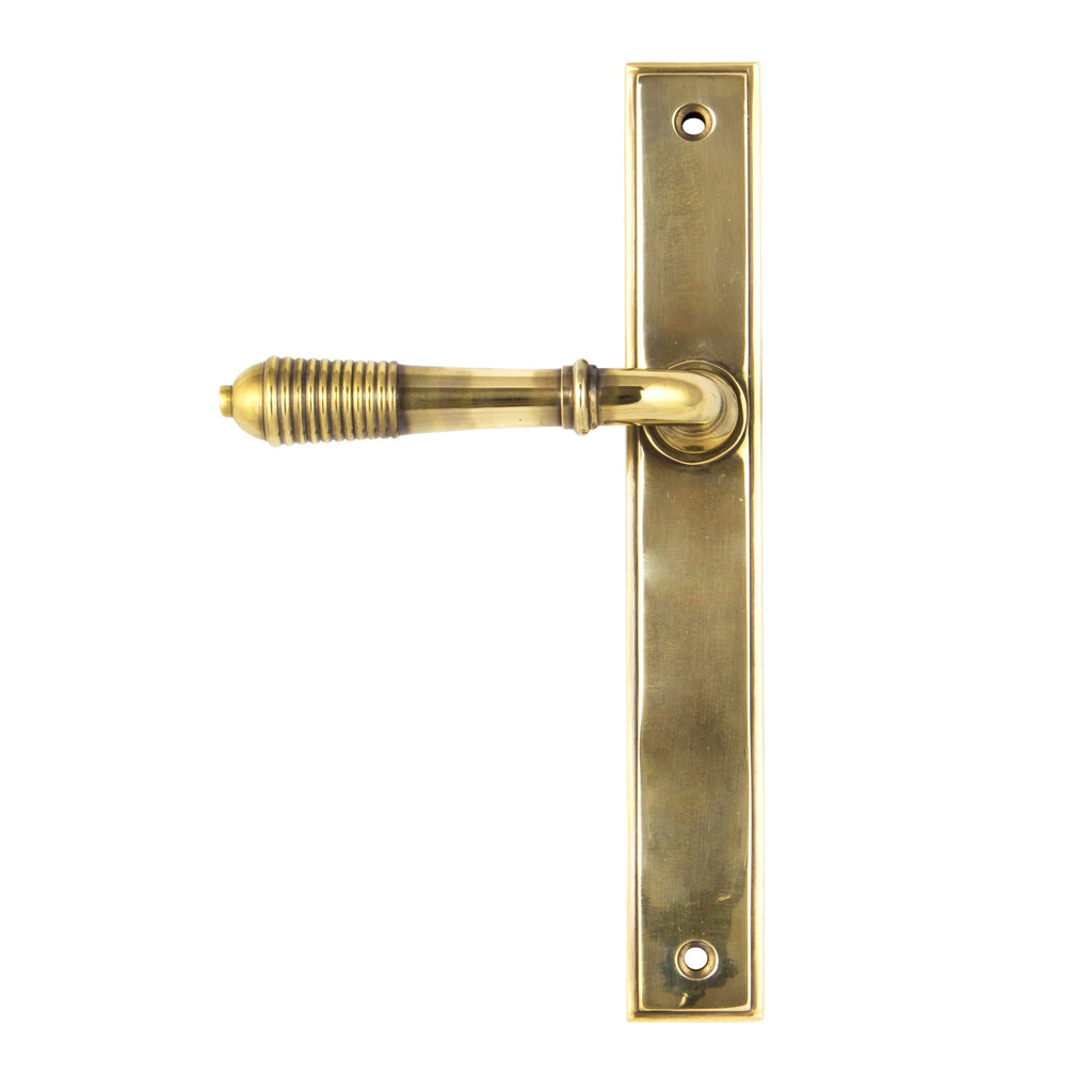 Aged Brass Reeded Slimline Lever Latch Set | From The Anvil-Espagnolette-Yester Home