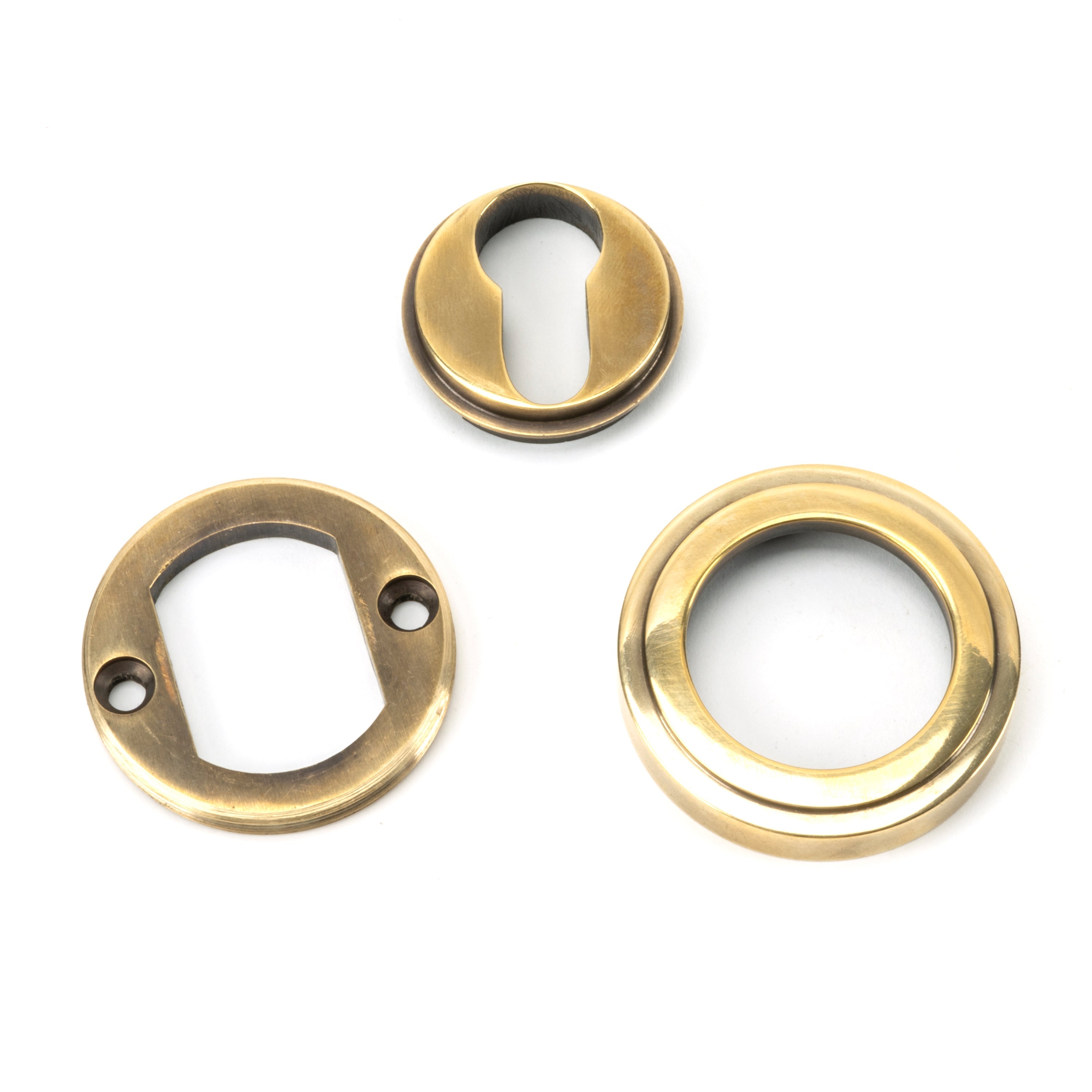 Aged Brass Round Euro Escutcheon (Art Deco) | From The Anvil-Euro Escutcheons-Yester Home