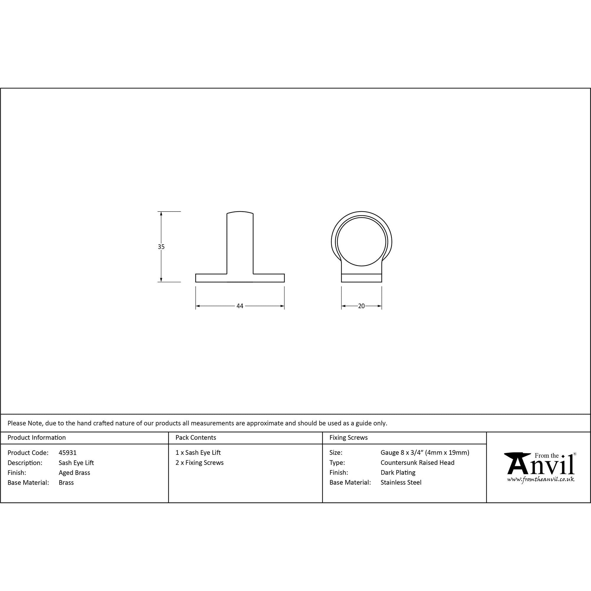 Aged Brass Sash Eye Lift | From The Anvil - Sash Lifts - From The Anvil - Yester Home