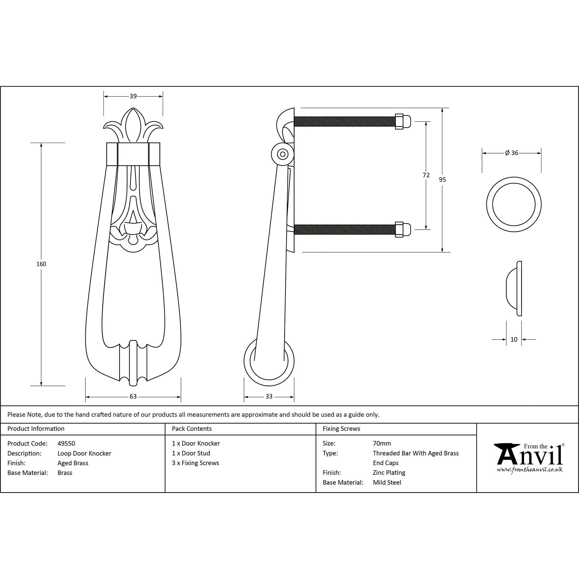 Aged Brass Victorian Loop Door Knocker | From The Anvil - Bolt-Through Door Knockers - From The Anvil - Yester Home