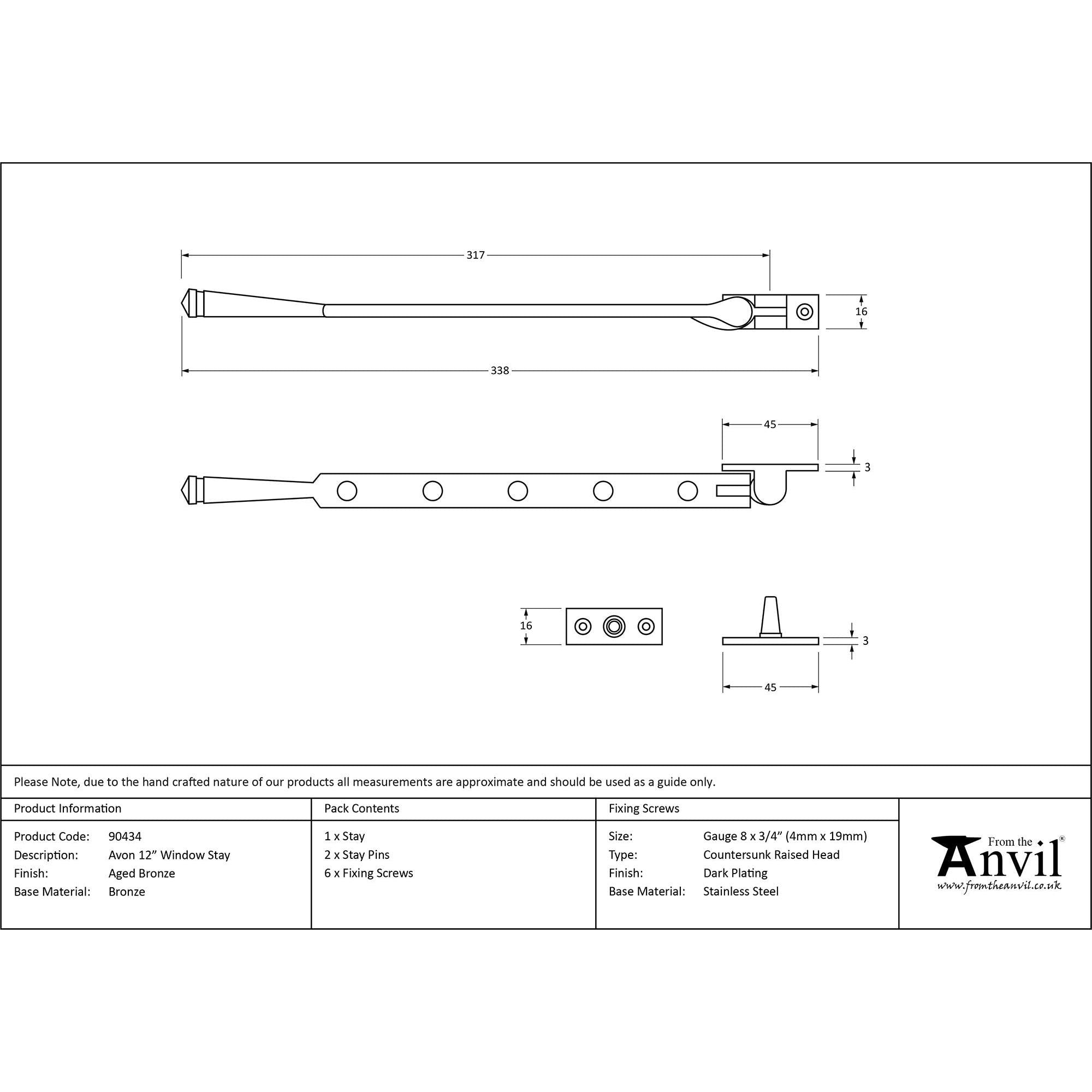 Aged Bronze 12" Avon Stay | From The Anvil - Stays - From The Anvil - Yester Home