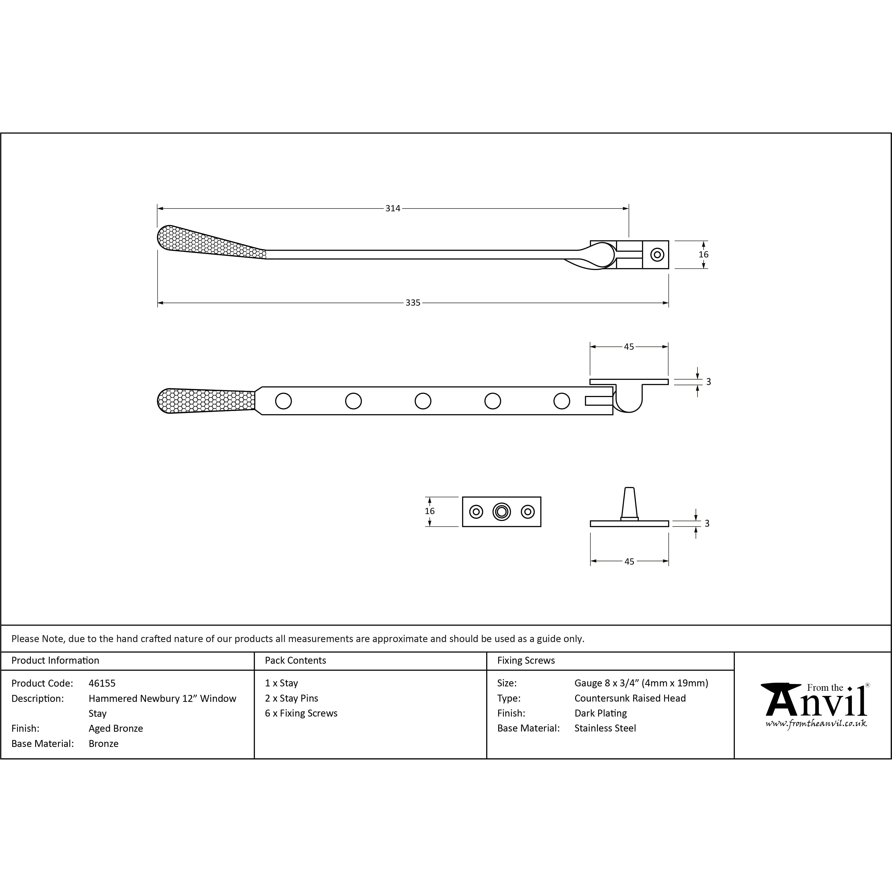 Aged Bronze 12" Hammered Newbury Stay | From The Anvil-Stays-Yester Home