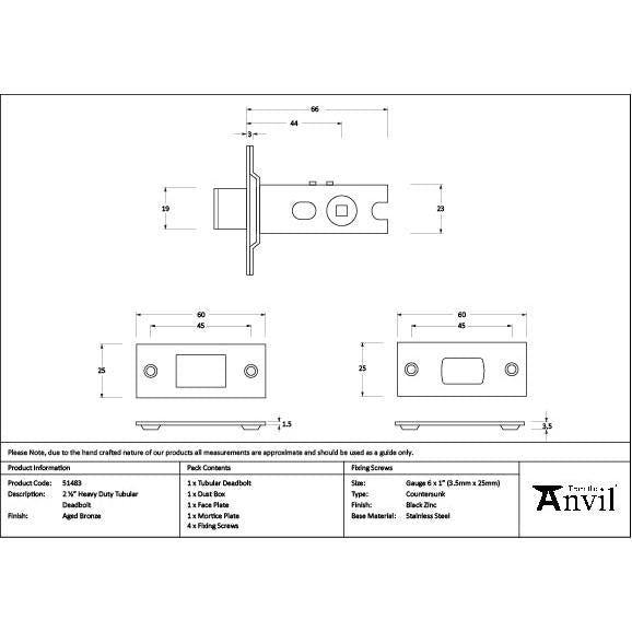 Aged Bronze 2½" Heavy Duty Tubular Deadbolt - Deadlocks & Deadbolts - From The Anvil - Yester Home