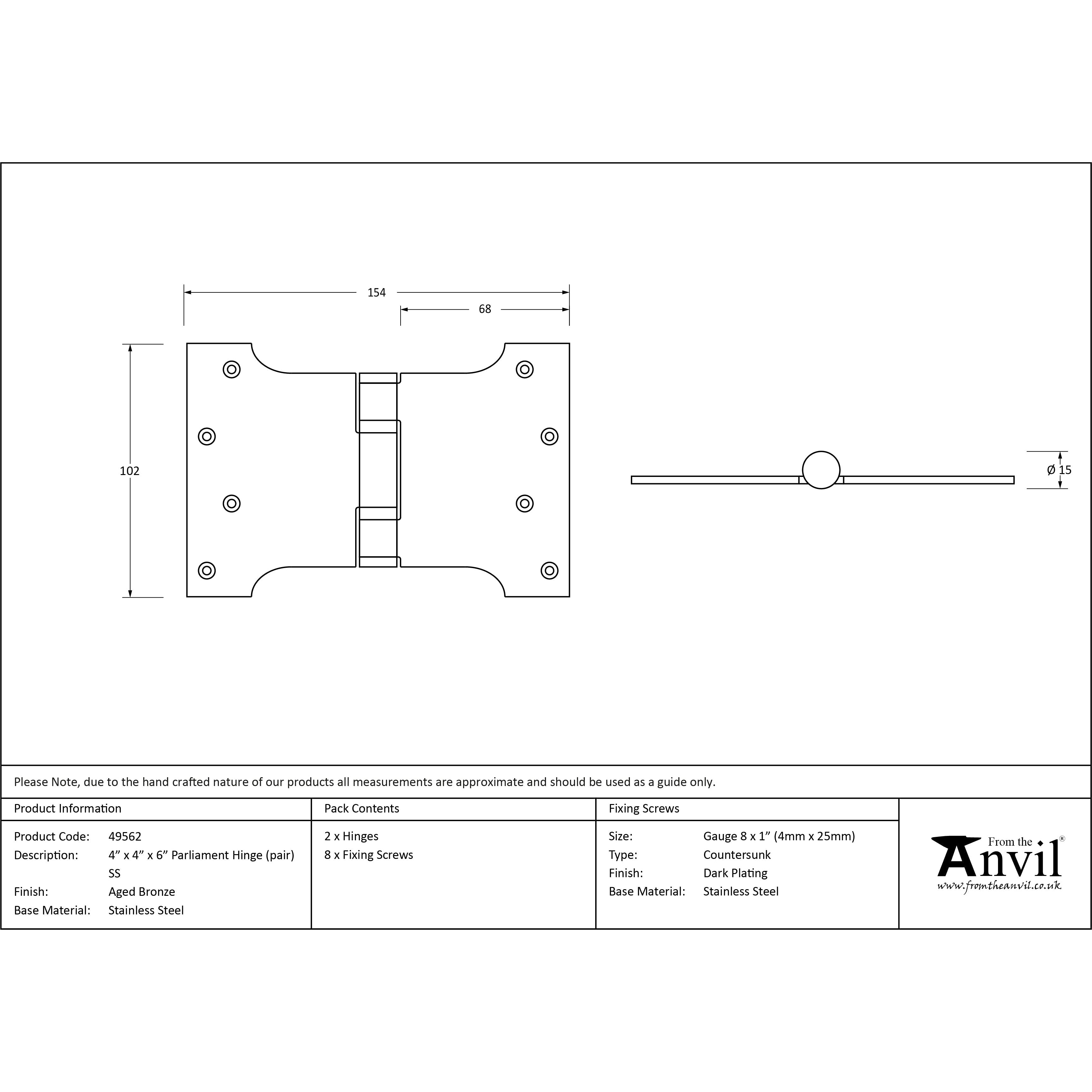 Aged Bronze 4" x 4" x 6" Parliament Hinge (pair) ss | From The Anvil-Parliament Hinges-Yester Home