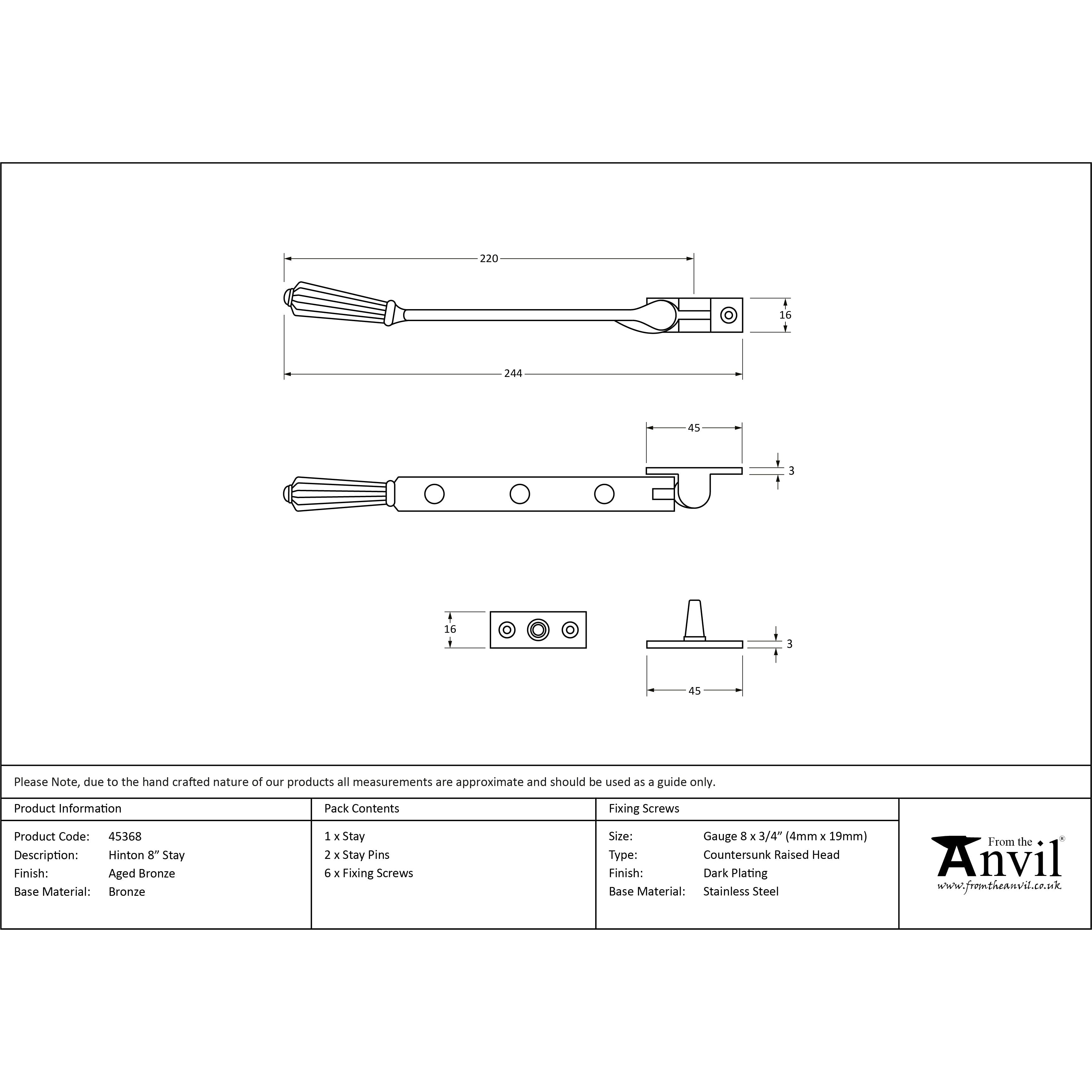 Aged Bronze 8" Hinton Stay | From The Anvil-Stays-Yester Home