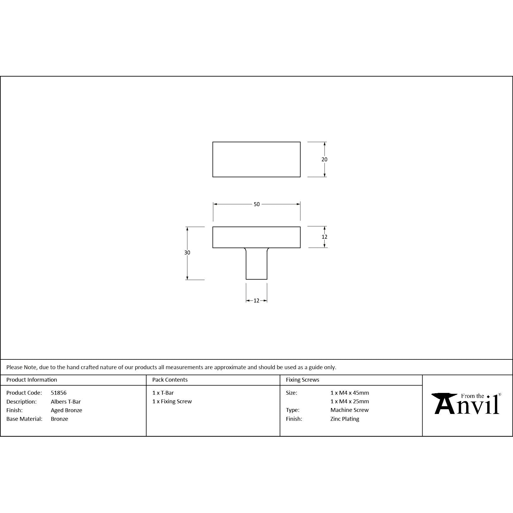 Aged Bronze Albers T-Bar - T-Bars - From The Anvil - Yester Home