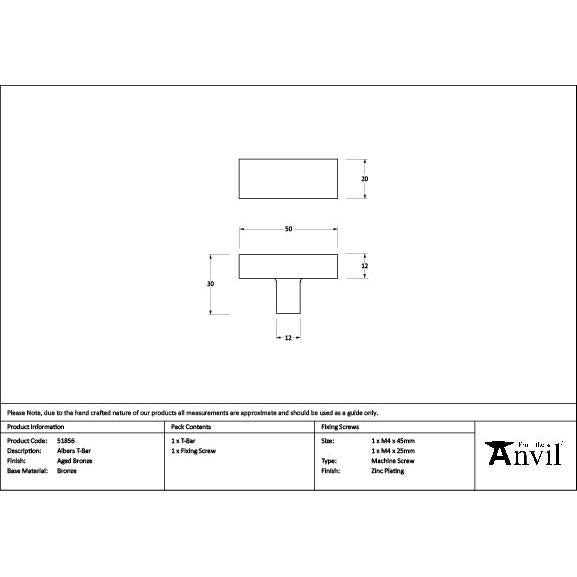 Aged Bronze Albers T-Bar - T-Bars - From The Anvil - Yester Home