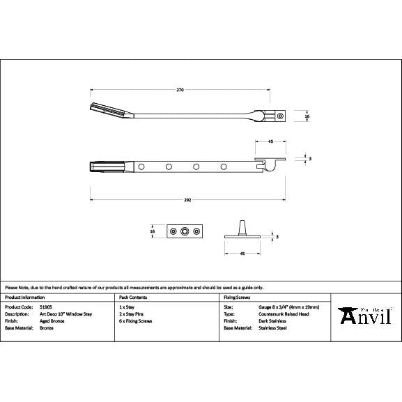 Aged Bronze Art Deco 10" Stay - Stays - From The Anvil - Yester Home