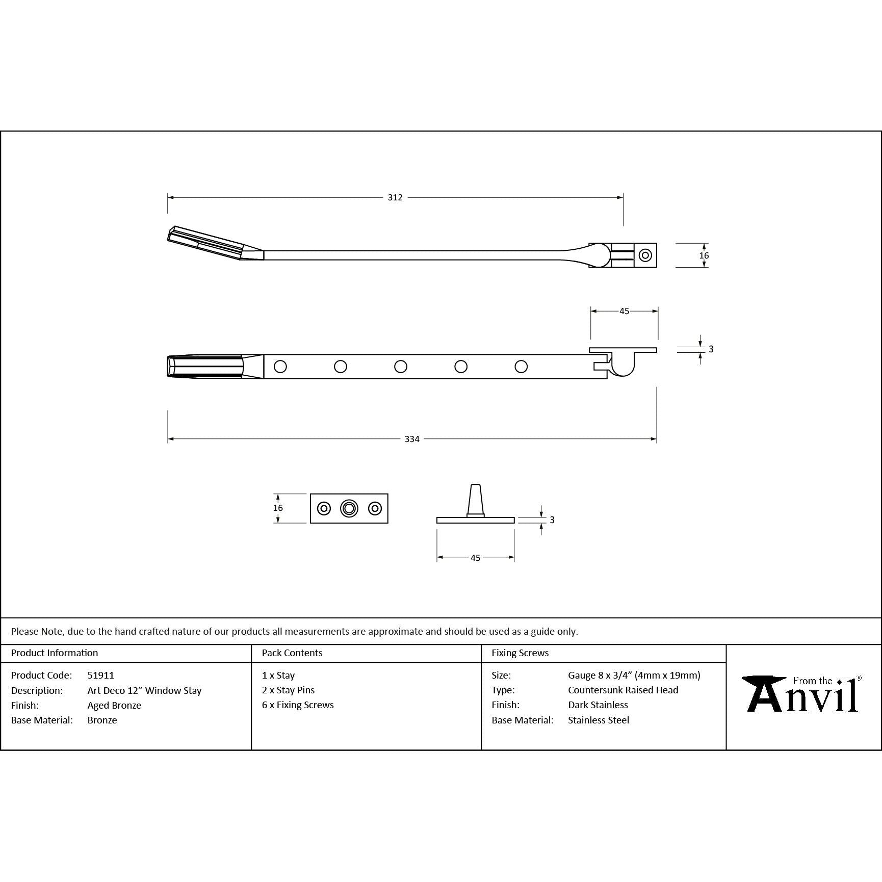 Aged Bronze Art Deco 12" Stay - Stays - From The Anvil - Yester Home