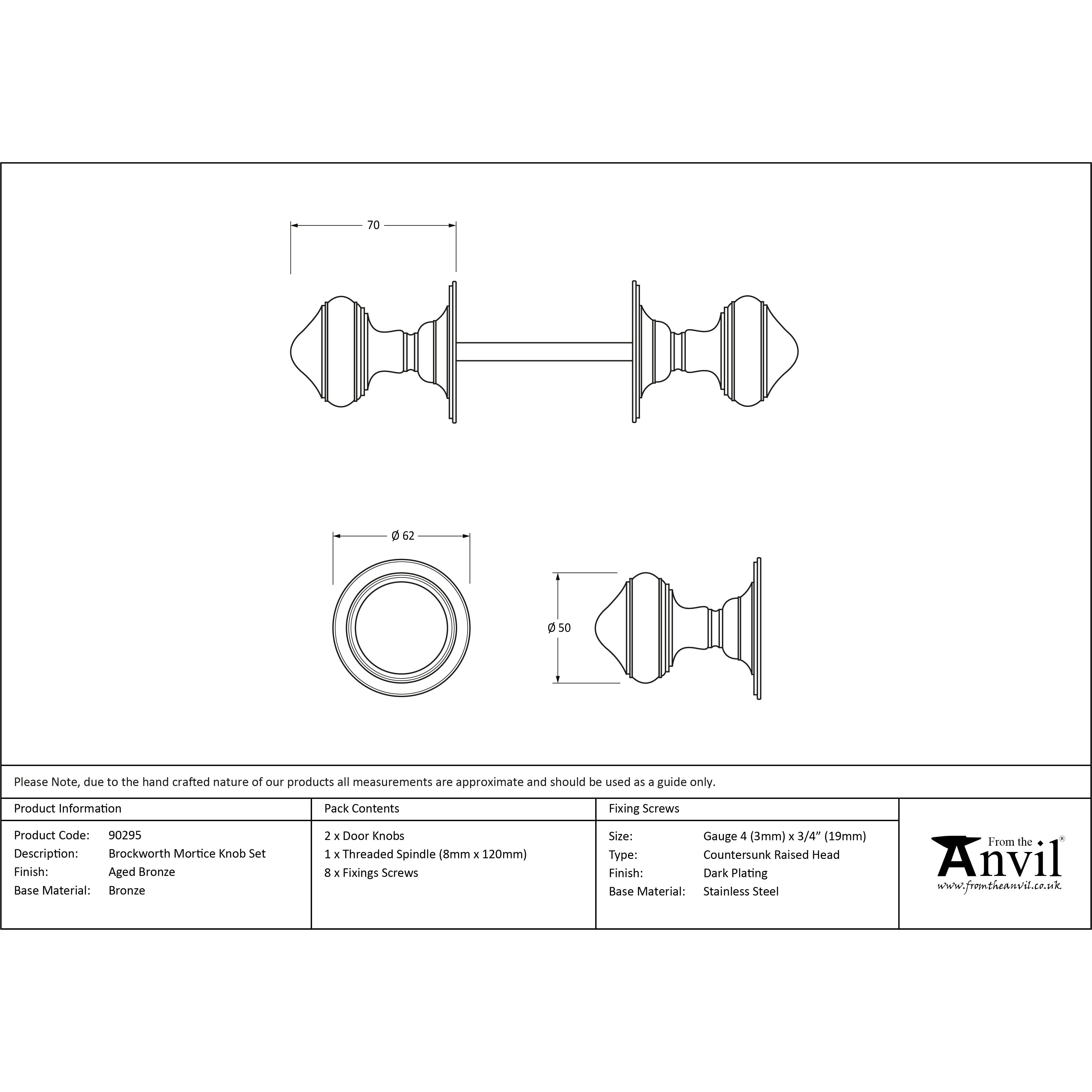 Aged Bronze Brockworth Mortice Knob Set | From The Anvil-Mortice Knobs-Yester Home