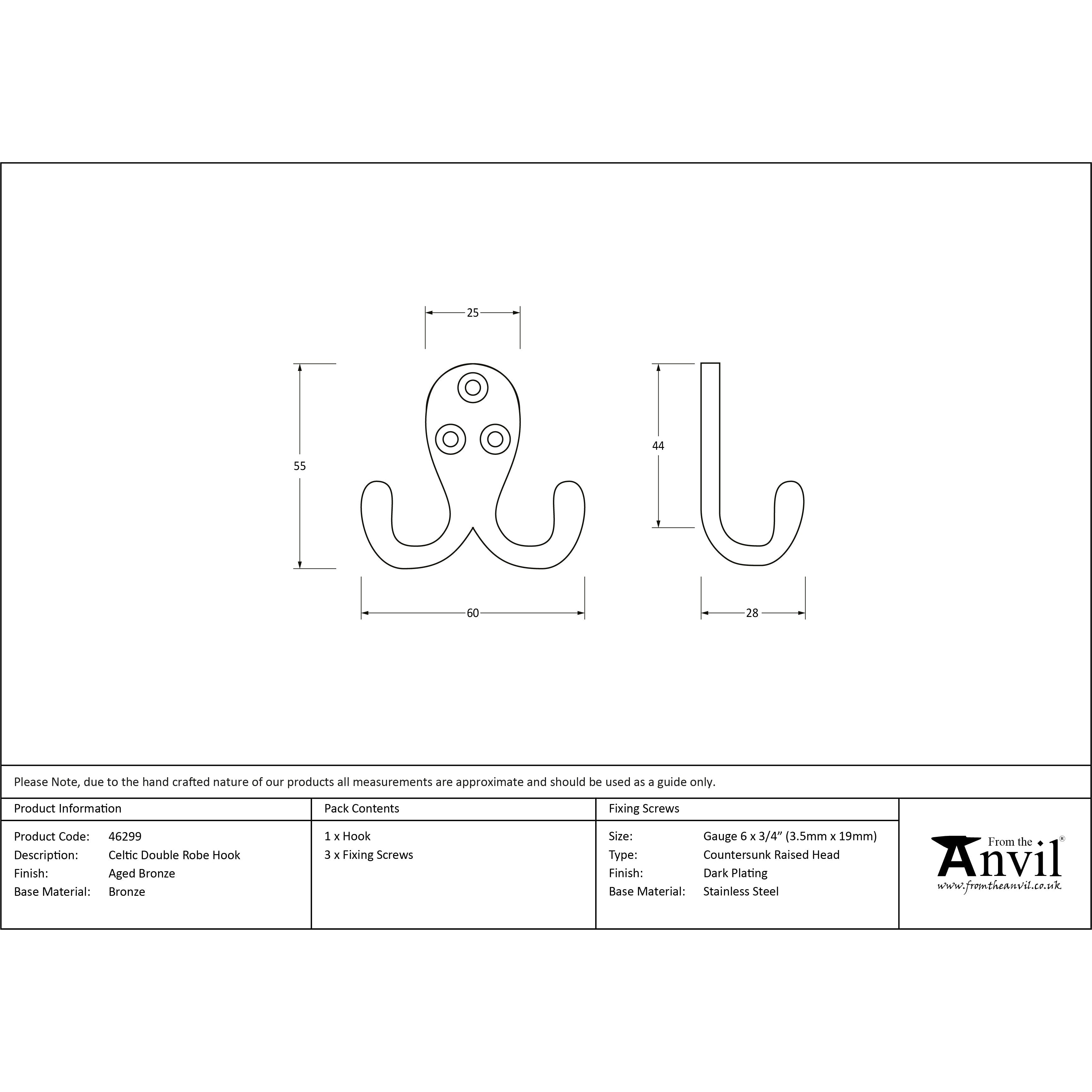 Aged Bronze Celtic Double Robe Hook | From The Anvil-Coat Hooks-Yester Home