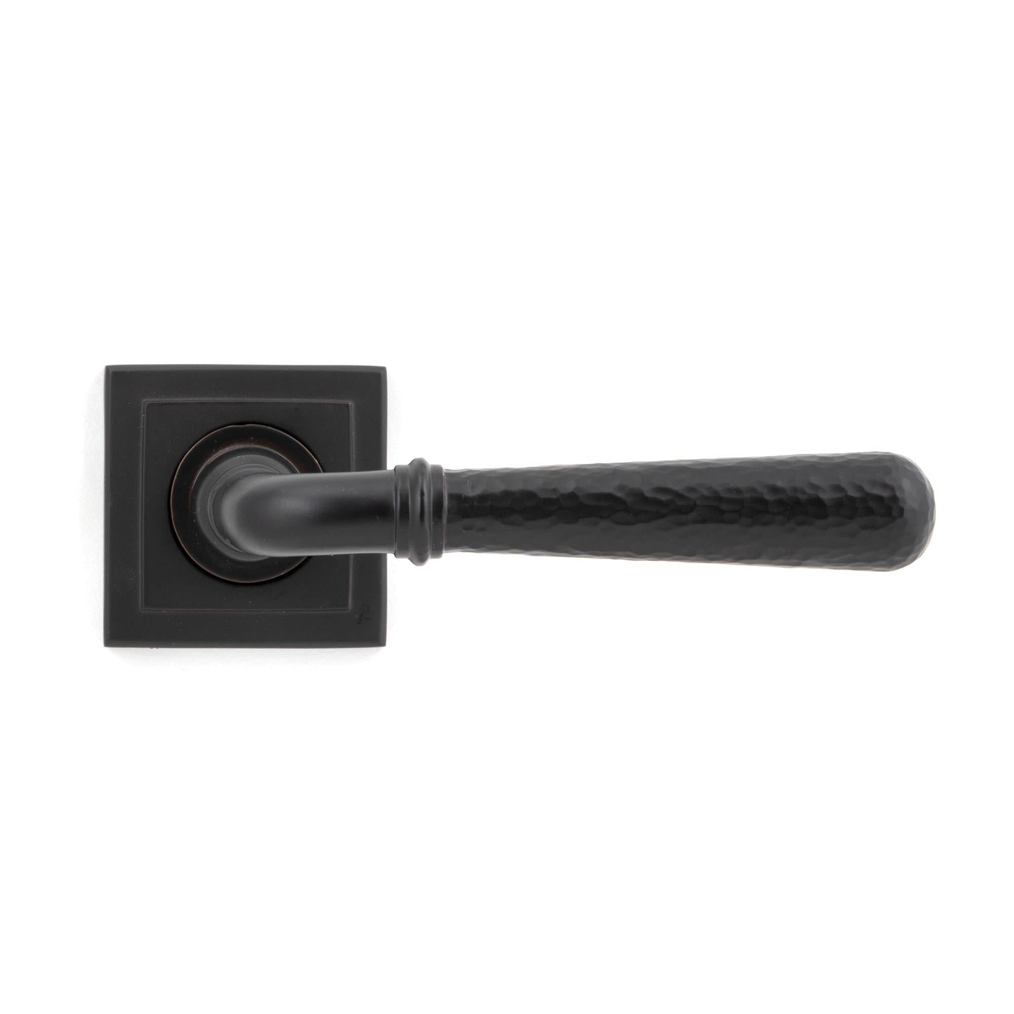 Aged Bronze Hammered Newbury Lever on Rose Set (Square) | From The Anvil - Concealed - From The Anvil - Yester Home