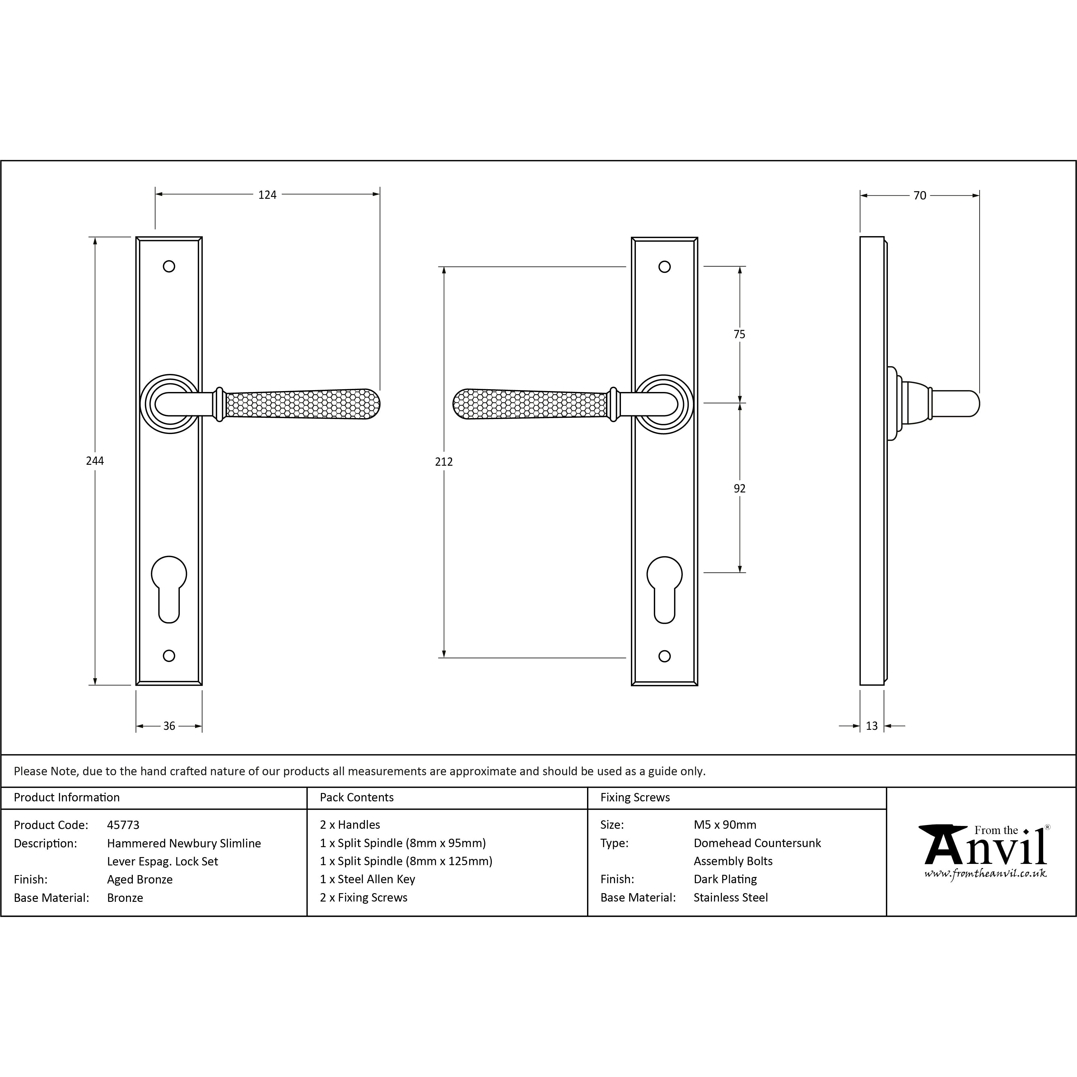 Aged Bronze Hammered Newbury Slimline Espag. Lock Set | From The Anvil-Espagnolette-Yester Home