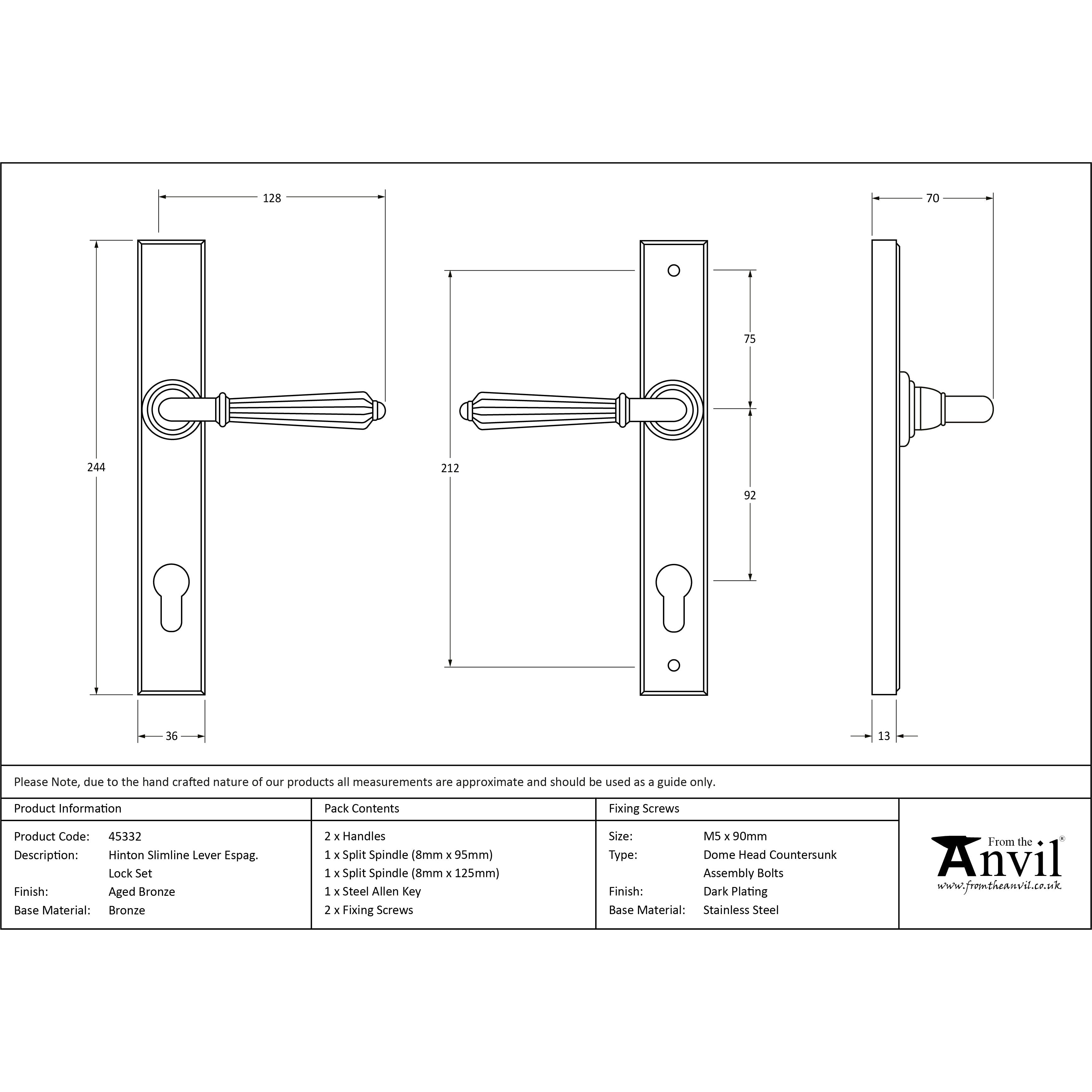 Aged Bronze Hinton Slimline Lever Espag. Lock Set | From The Anvil-Espagnolette-Yester Home