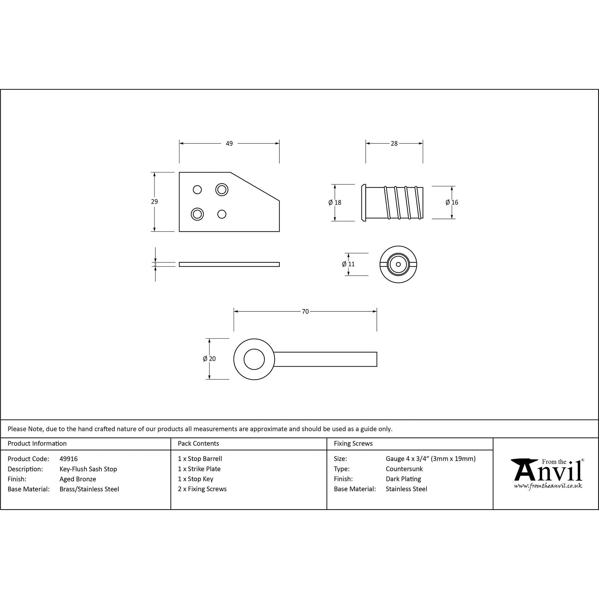 Aged Bronze Key-Flush Sash Stop | From The Anvil - Sash Stops - From The Anvil - Yester Home