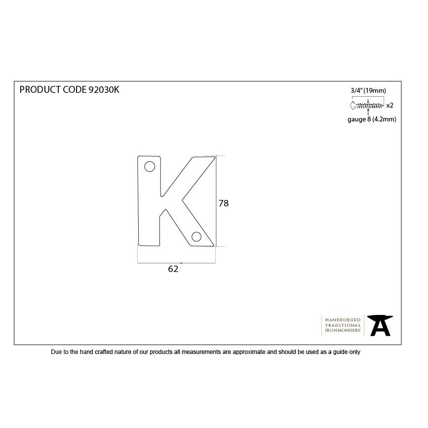 Aged Bronze Letter K | From The Anvil-Letters-Yester Home