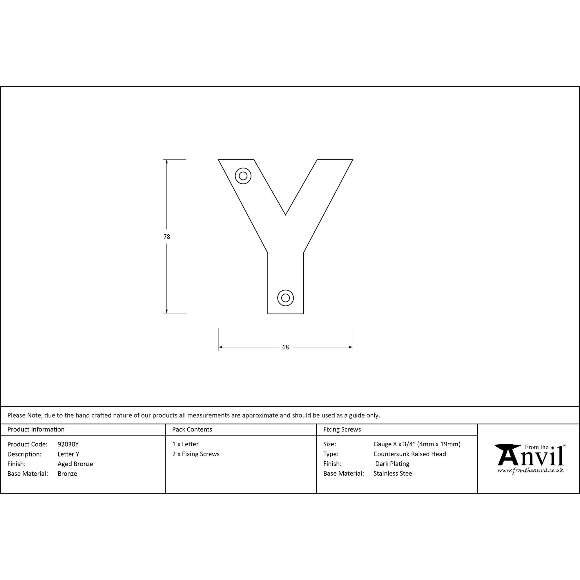 Aged Bronze Letter Y | From The Anvil - Letters - From The Anvil - Yester Home