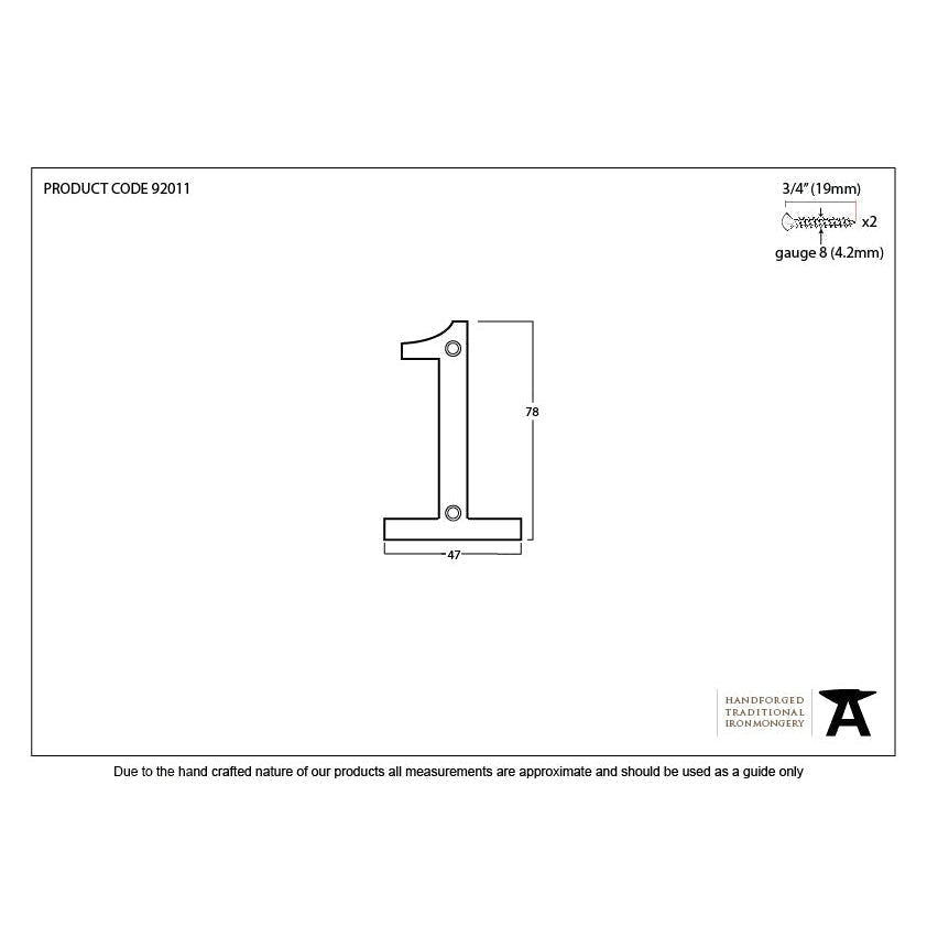 Aged Bronze Numeral 1 | From The Anvil-Numerals-Yester Home