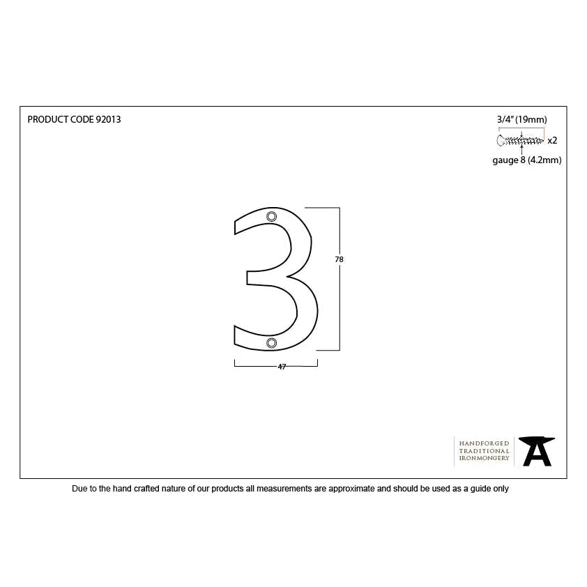 Aged Bronze Numeral 3 | From The Anvil-Numerals-Yester Home