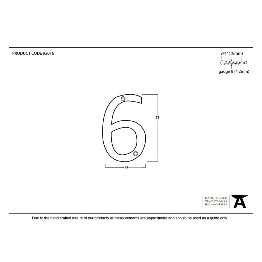 Aged Bronze Numeral 6 | From The Anvil-Numerals-Yester Home