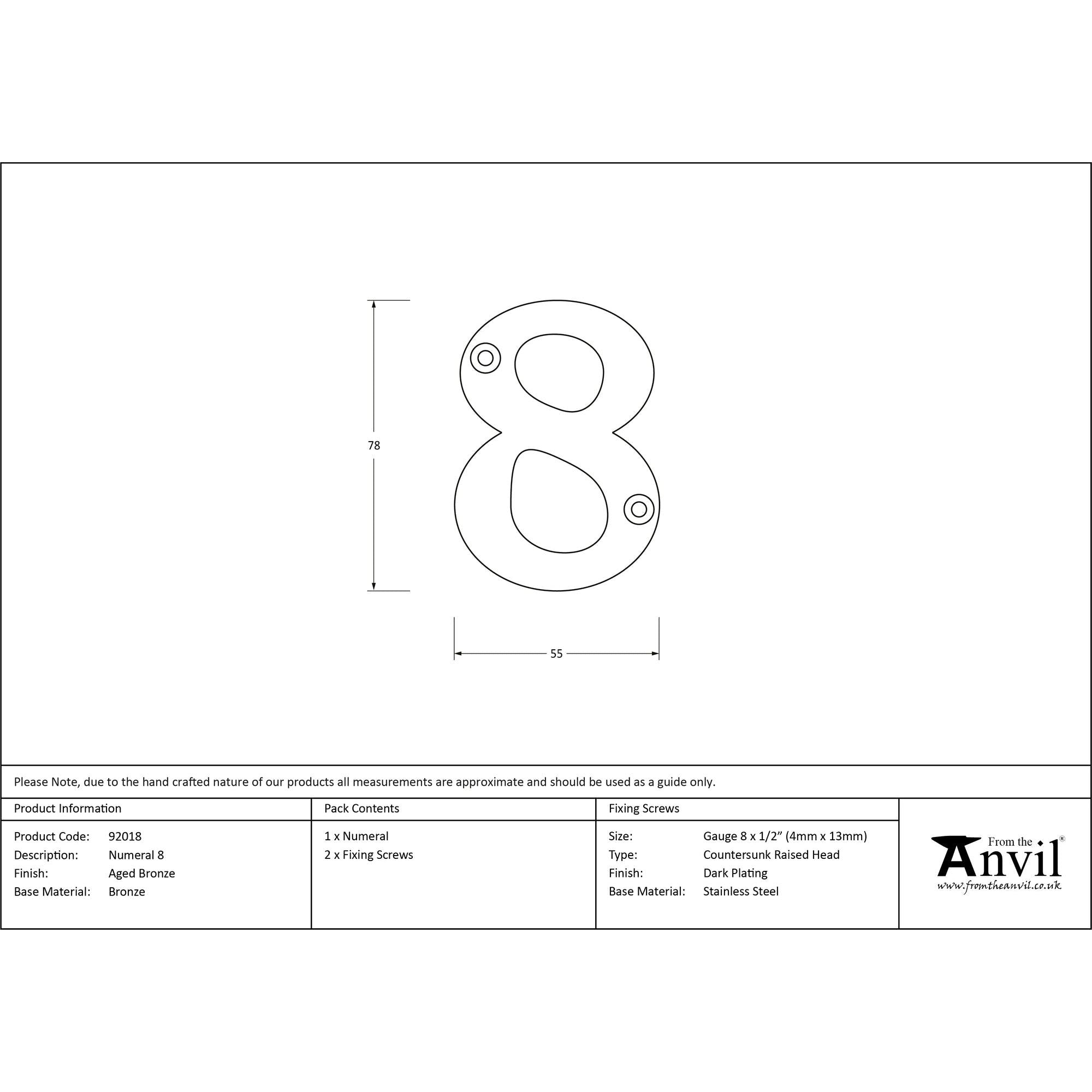 Aged Bronze Numeral 8 | From The Anvil - Numerals - From The Anvil - Yester Home