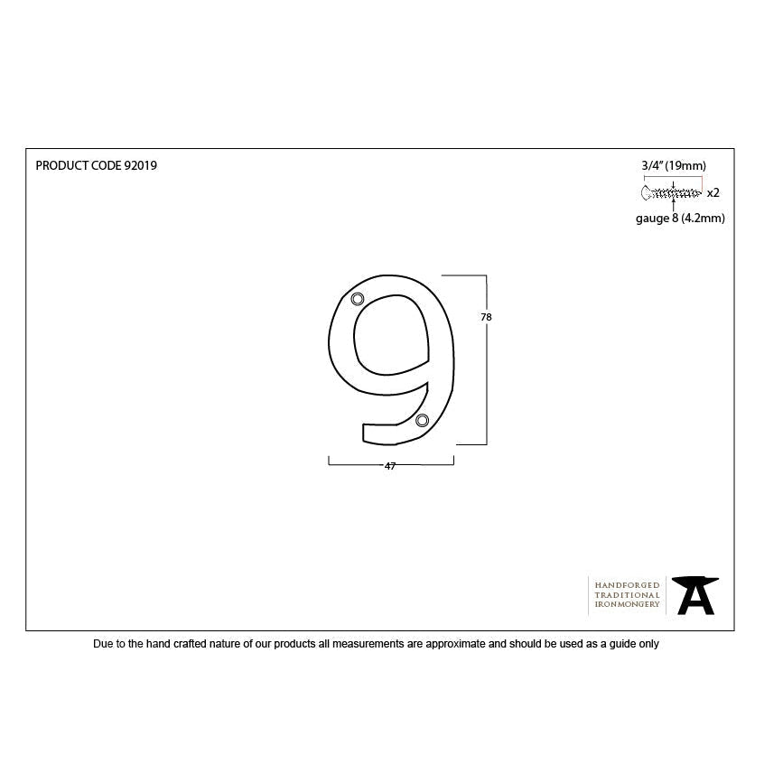 Aged Bronze Numeral 9 | From The Anvil-Numerals-Yester Home