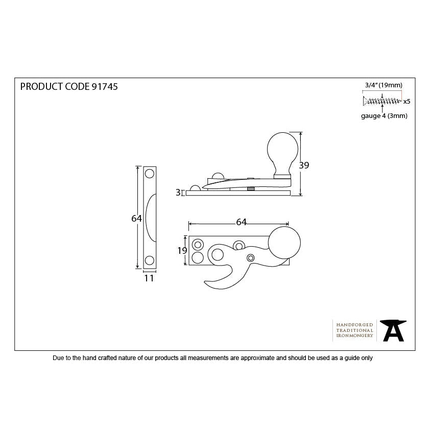 Aged Bronze Prestbury Sash Hook Fastener | From The Anvil-Sash Hook Fasteners-Yester Home