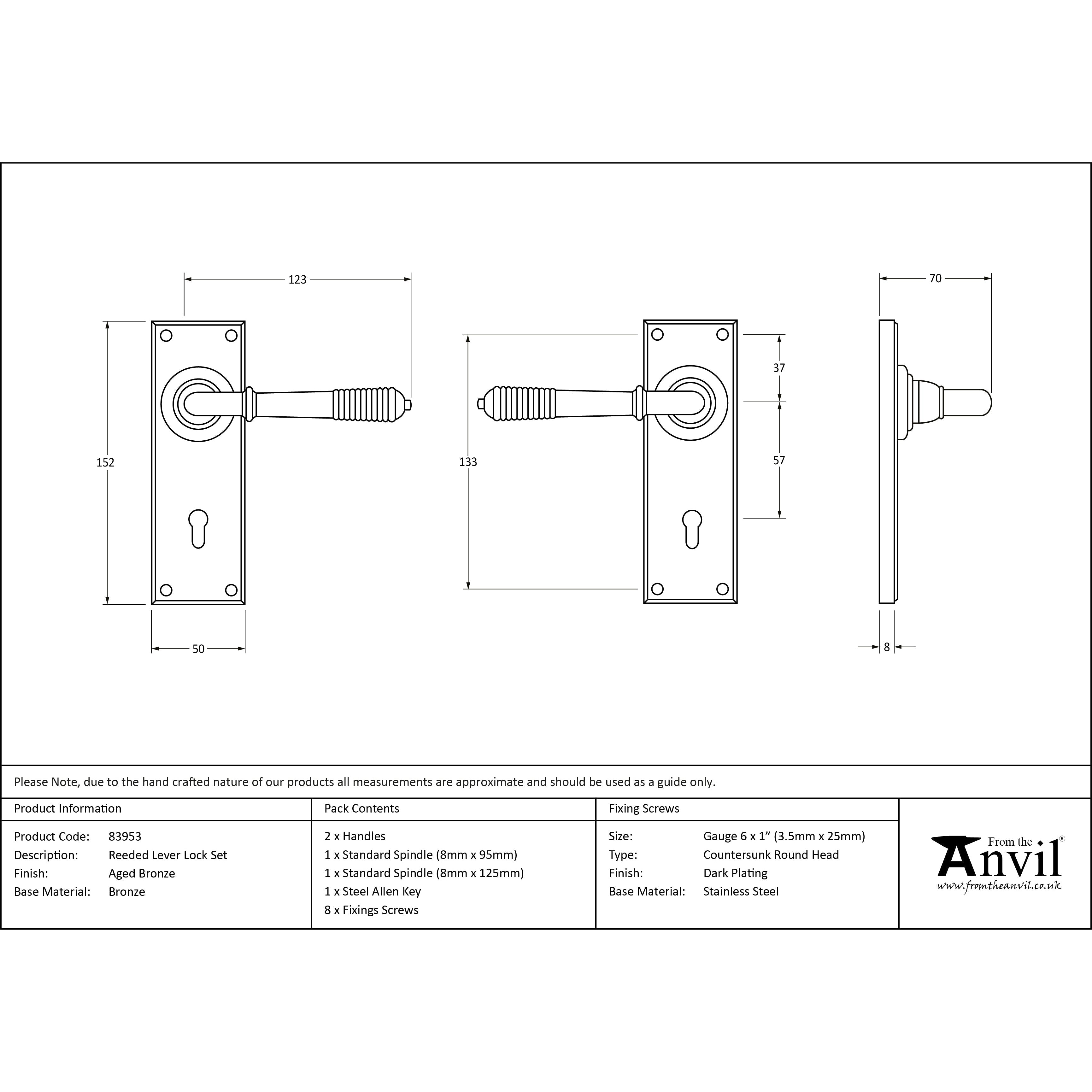 Aged Bronze Reeded Lever Lock Set | From The Anvil-Lever Lock-Yester Home