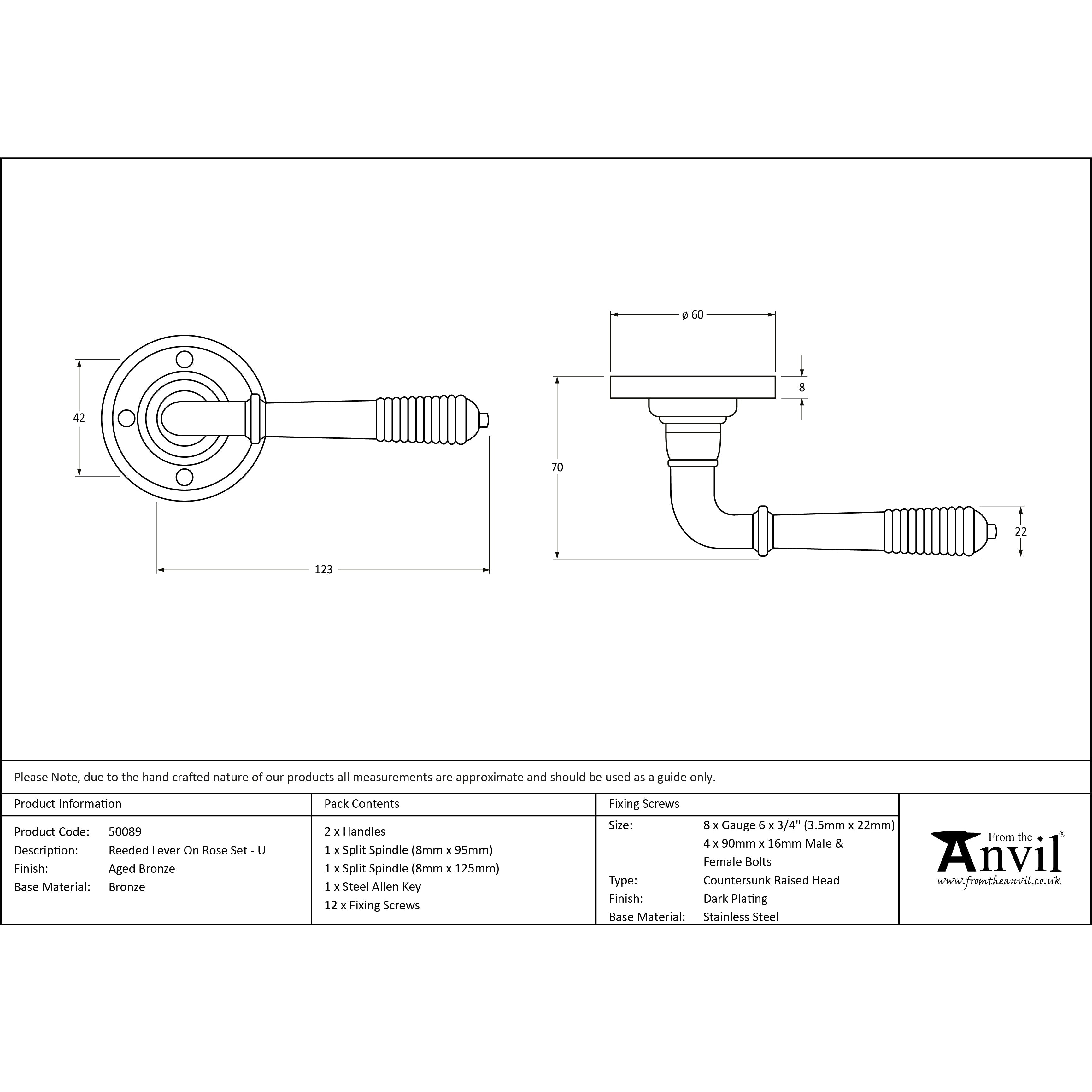 Aged Bronze Reeded Lever on Rose Set - Unsprung | From The Anvil-Lever on Rose-Yester Home