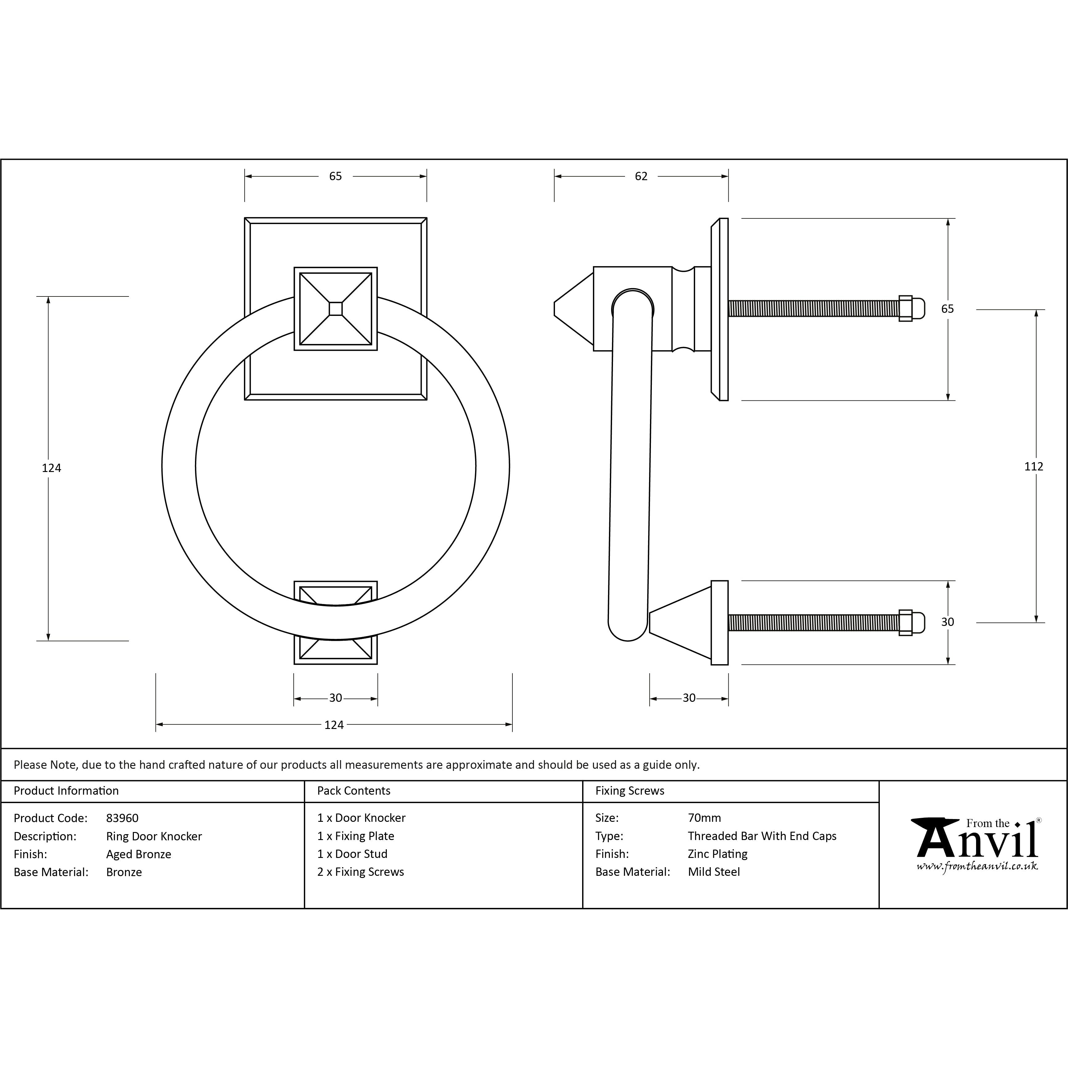 Aged Bronze Ring Door Knocker | From The Anvil-Bolt-Through Door Knockers-Yester Home