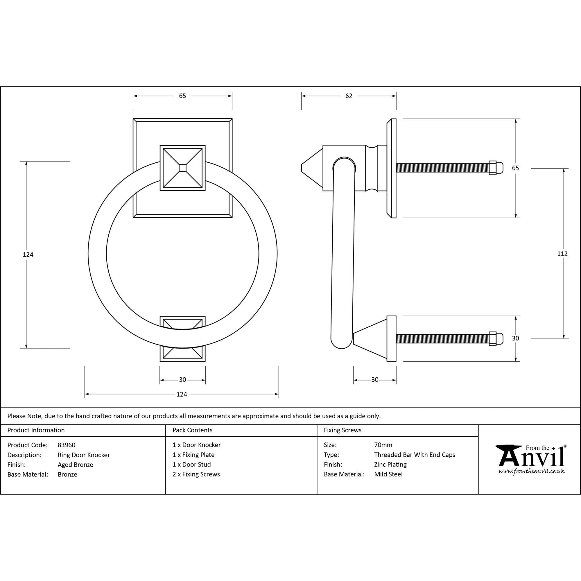 Aged Bronze Ring Door Knocker | From The Anvil - Bolt-Through Door Knockers - From The Anvil - Yester Home