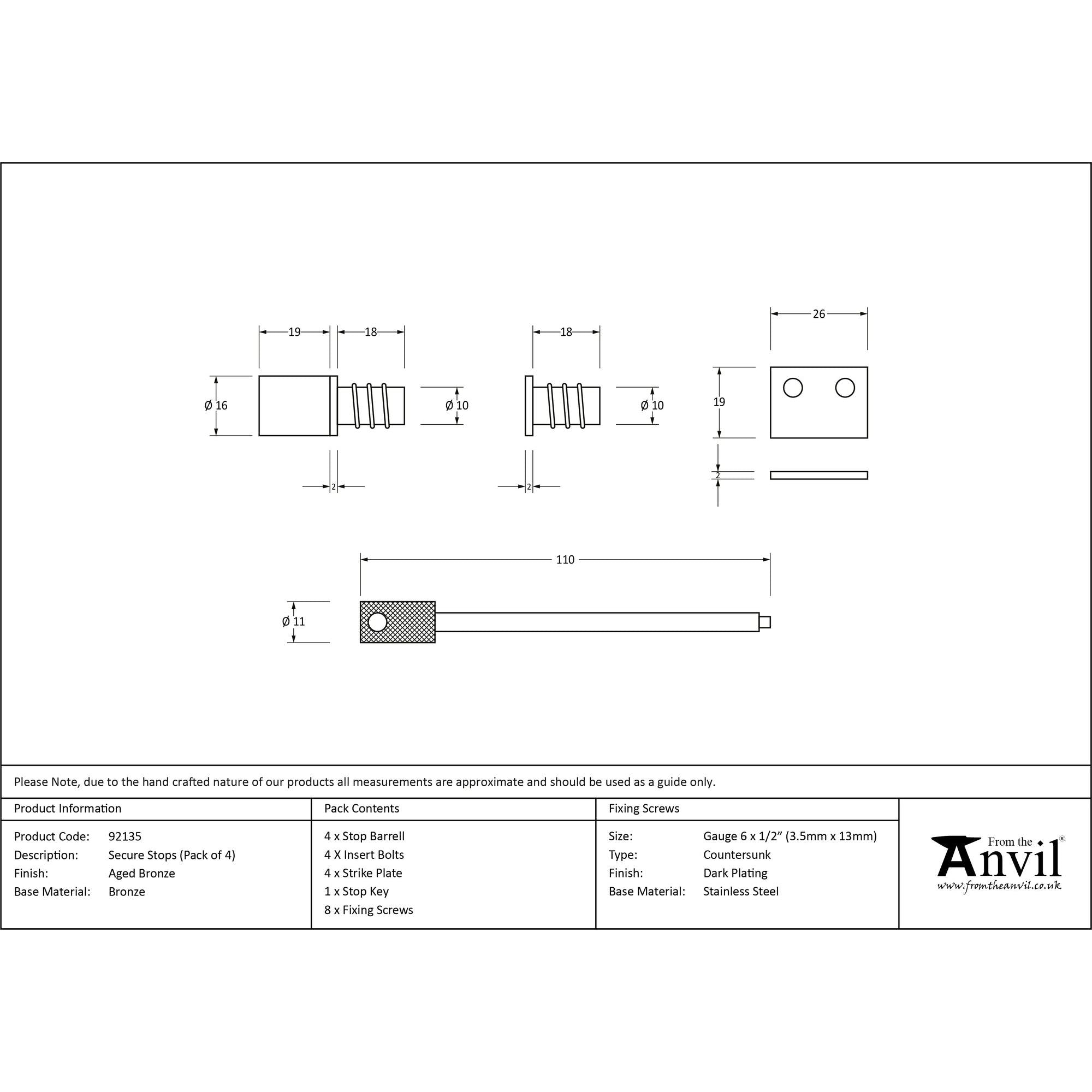Aged Bronze Secure Stops (Pack of 4) | From The Anvil - Sash Stops - From The Anvil - Yester Home