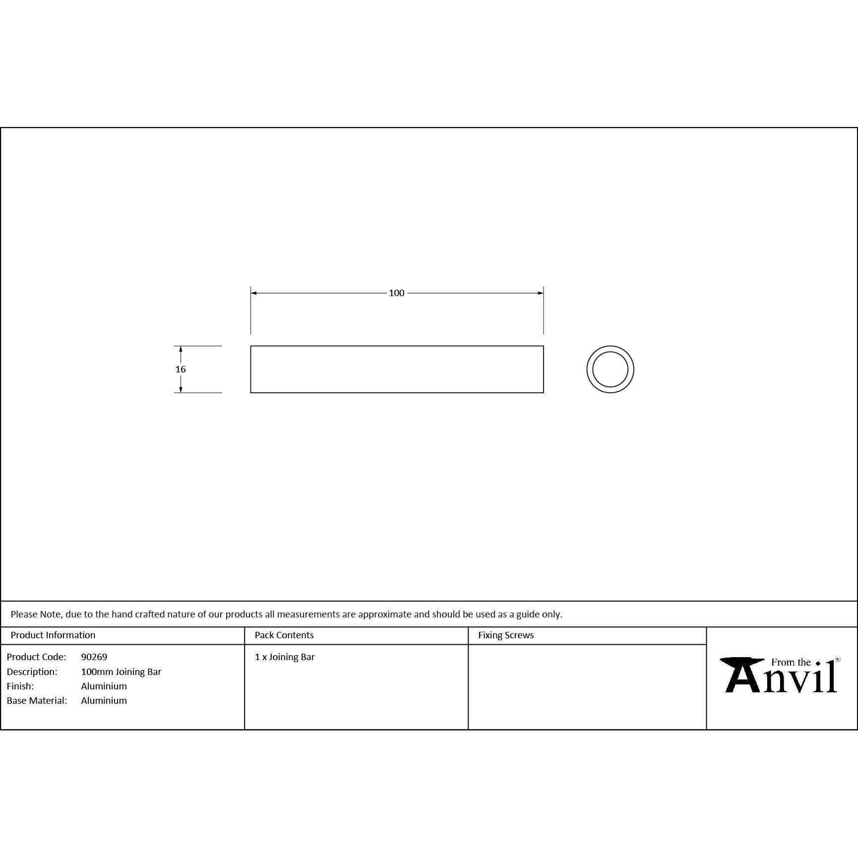 Aluminium 100mm Joining Bar | From The Anvil - Joining Bar - From The Anvil - Yester Home