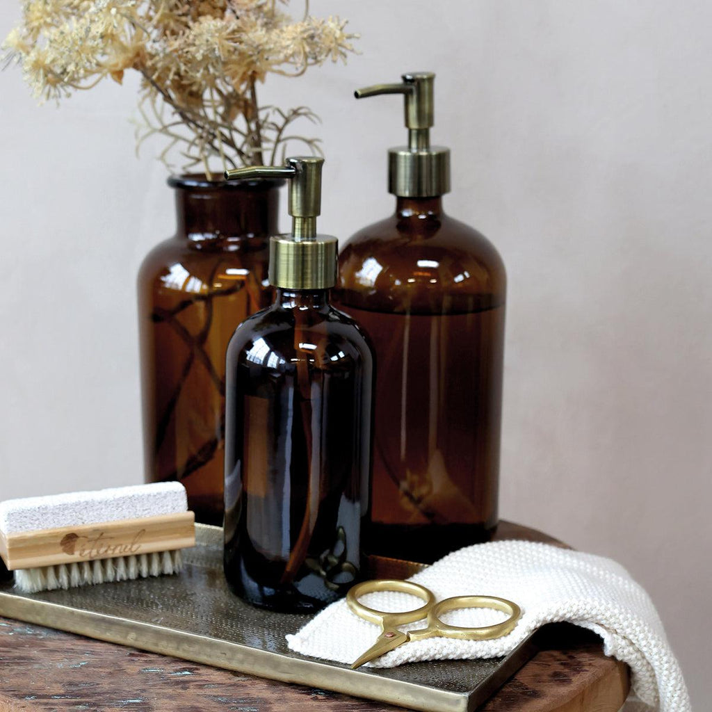 Amber Glass Bottle Soap Dispenser + Brass Pump-Soap Dispensers-Yester Home