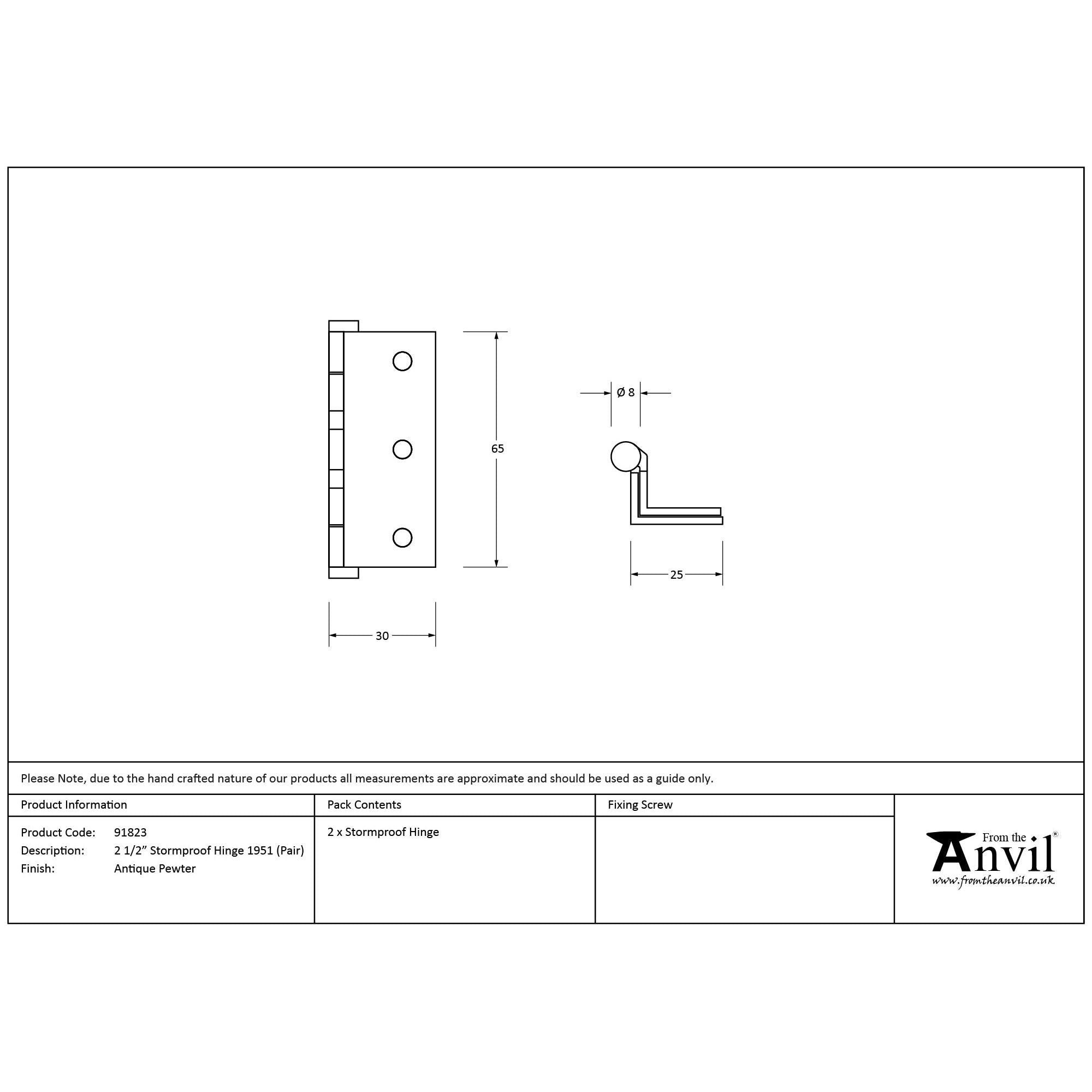 Antique Pewter 2½" Stormproof Hinge 1951 (pair) | From The Anvil - Stormproof Hinges - From The Anvil - Yester Home