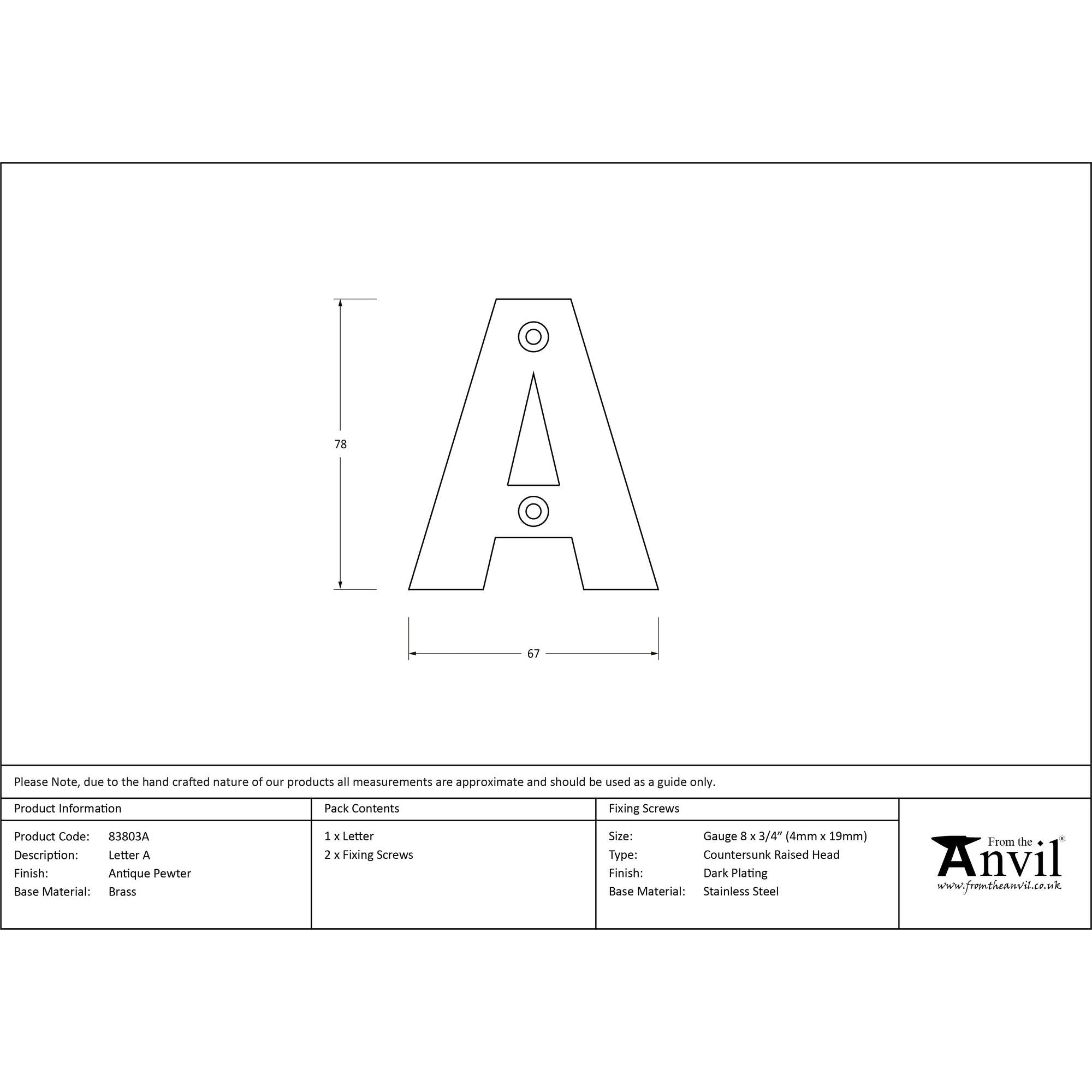 Antique Pewter Letter A | From The Anvil - Letters - From The Anvil - Yester Home