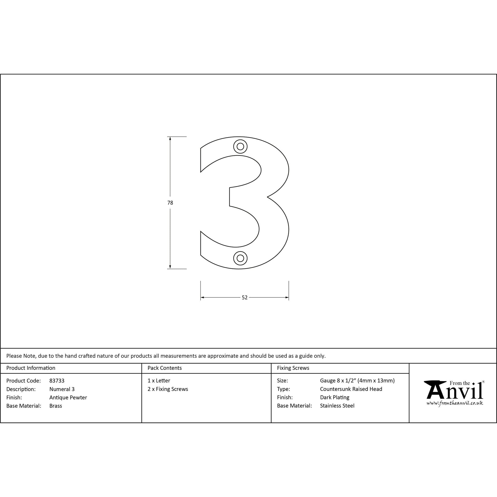 Antique Pewter Numeral 3 | From The Anvil - Numerals - From The Anvil - Yester Home