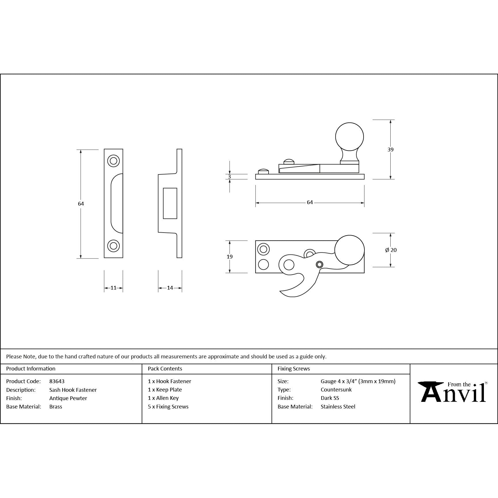 Antique Pewter Sash Hook Fastener | From The Anvil - Sash Hook Fasteners - From The Anvil - Yester Home