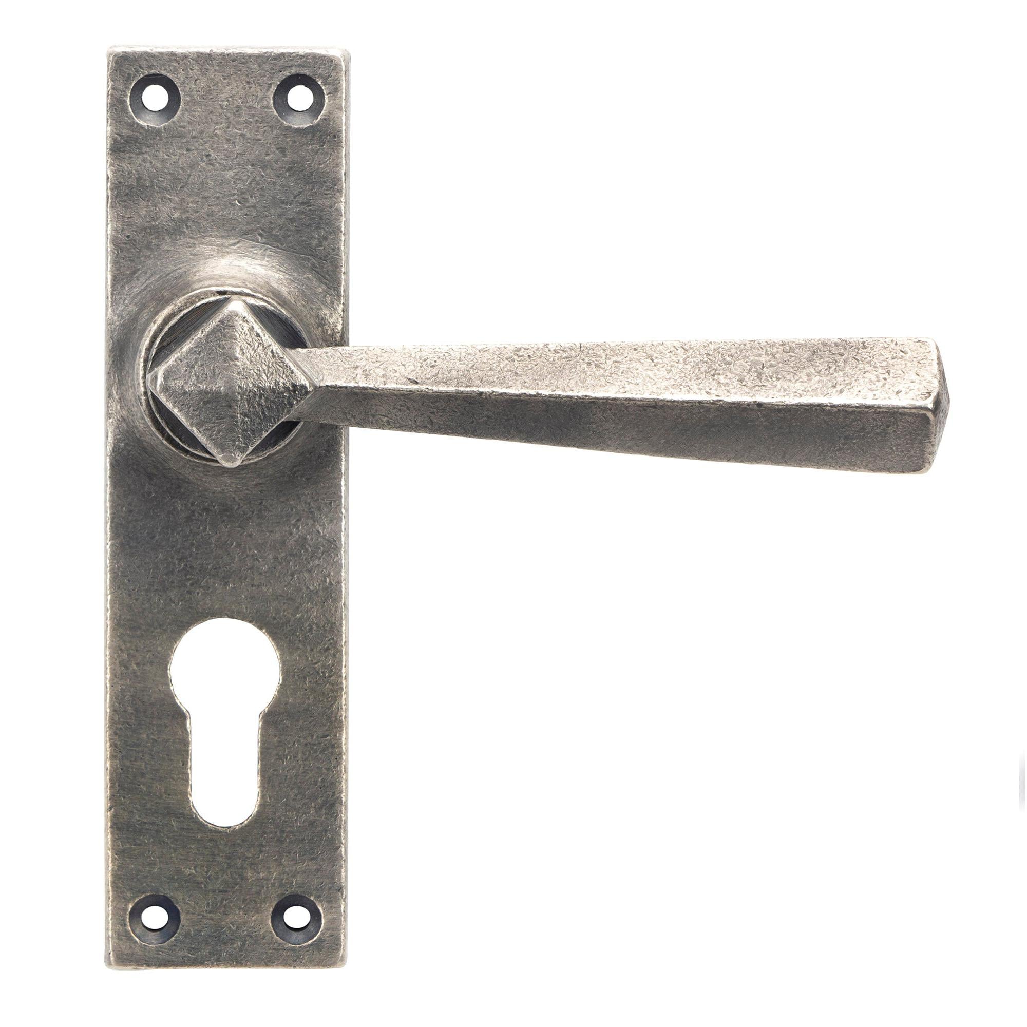 Antique Pewter Straight Lever Euro Lock Set | From The Anvil - Lever Euro - From The Anvil - Yester Home
