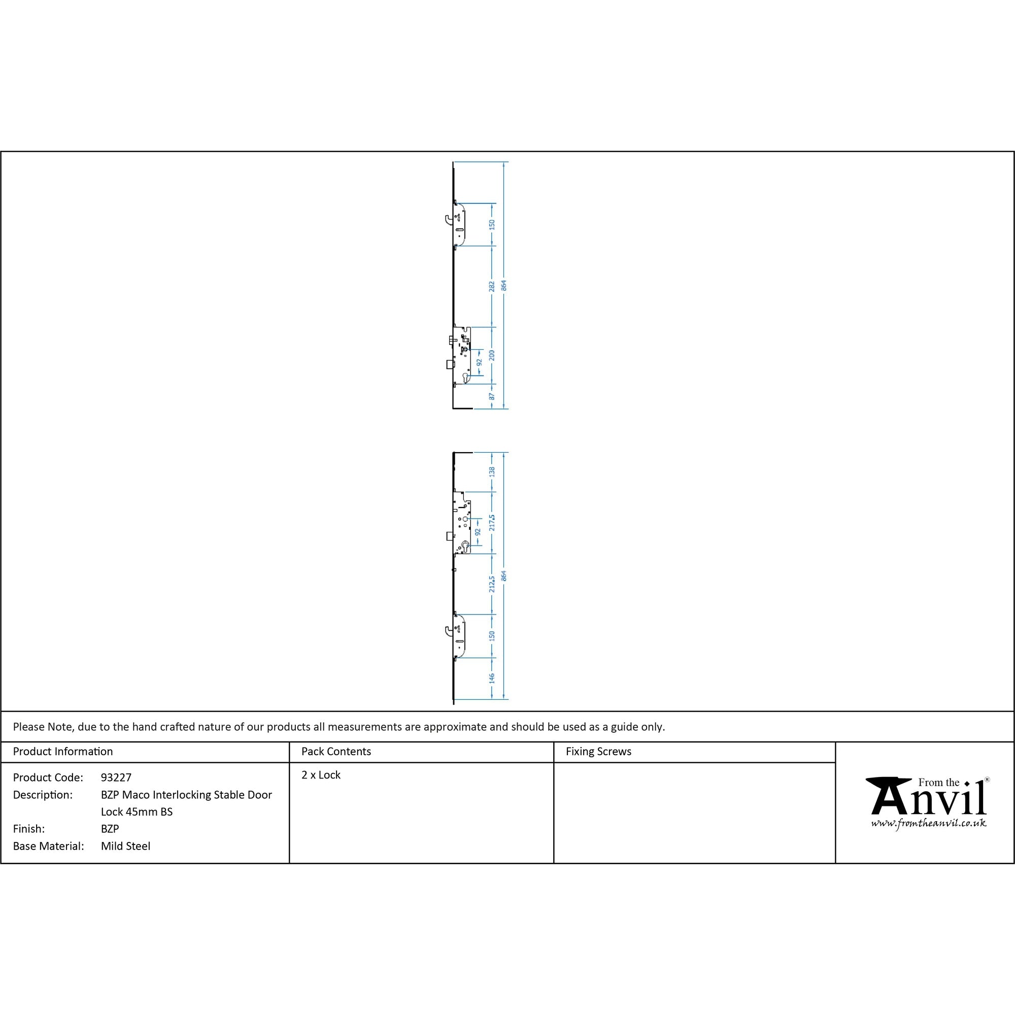 BZP Maco Interlocking Stable Door Lock 45mm BS | From The Anvil-Multi-Point Locks-Yester Home