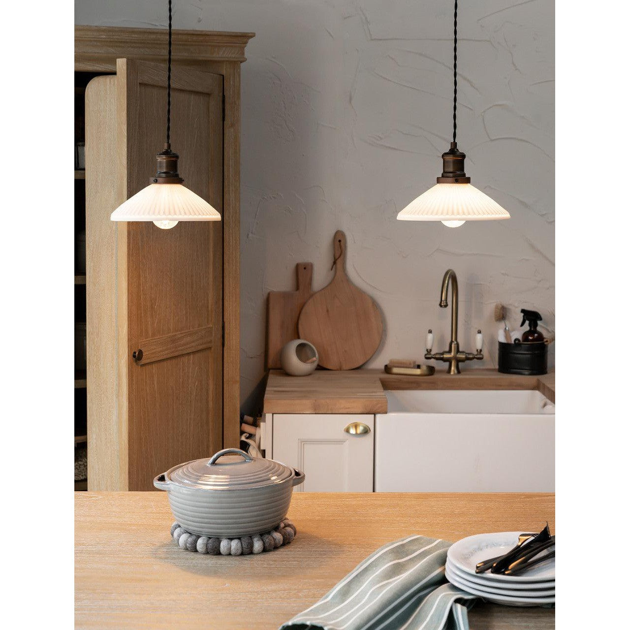 Beaulieu Ceramic Fluted Cone Double Pendant | Antique Bronze - Ceiling Lights - Garden Trading - Yester Home