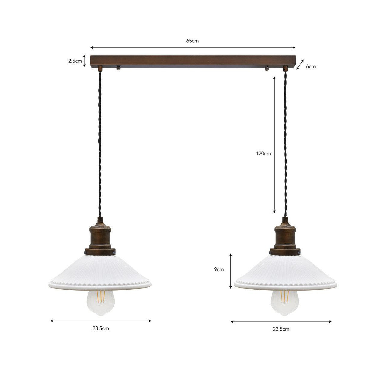 Beaulieu Ceramic Fluted Cone Double Pendant | Antique Bronze - Ceiling Lights - Garden Trading - Yester Home