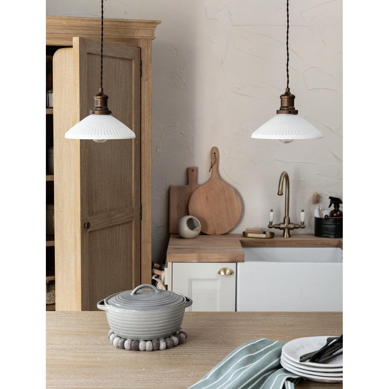 Beaulieu Ceramic Fluted Cone Double Pendant | Antique Bronze - Ceiling Lights - Garden Trading - Yester Home