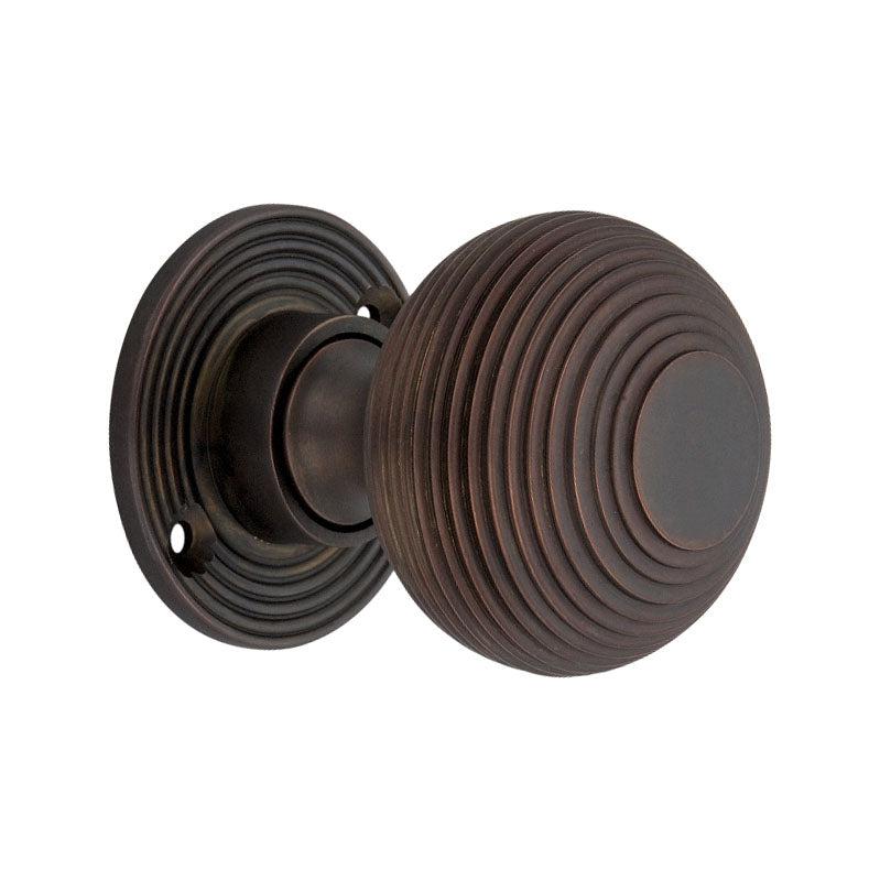 Beehive 50mm Rim/Mortice Door Knob Aged Bronze-Rim Door Knobs-Yester Home