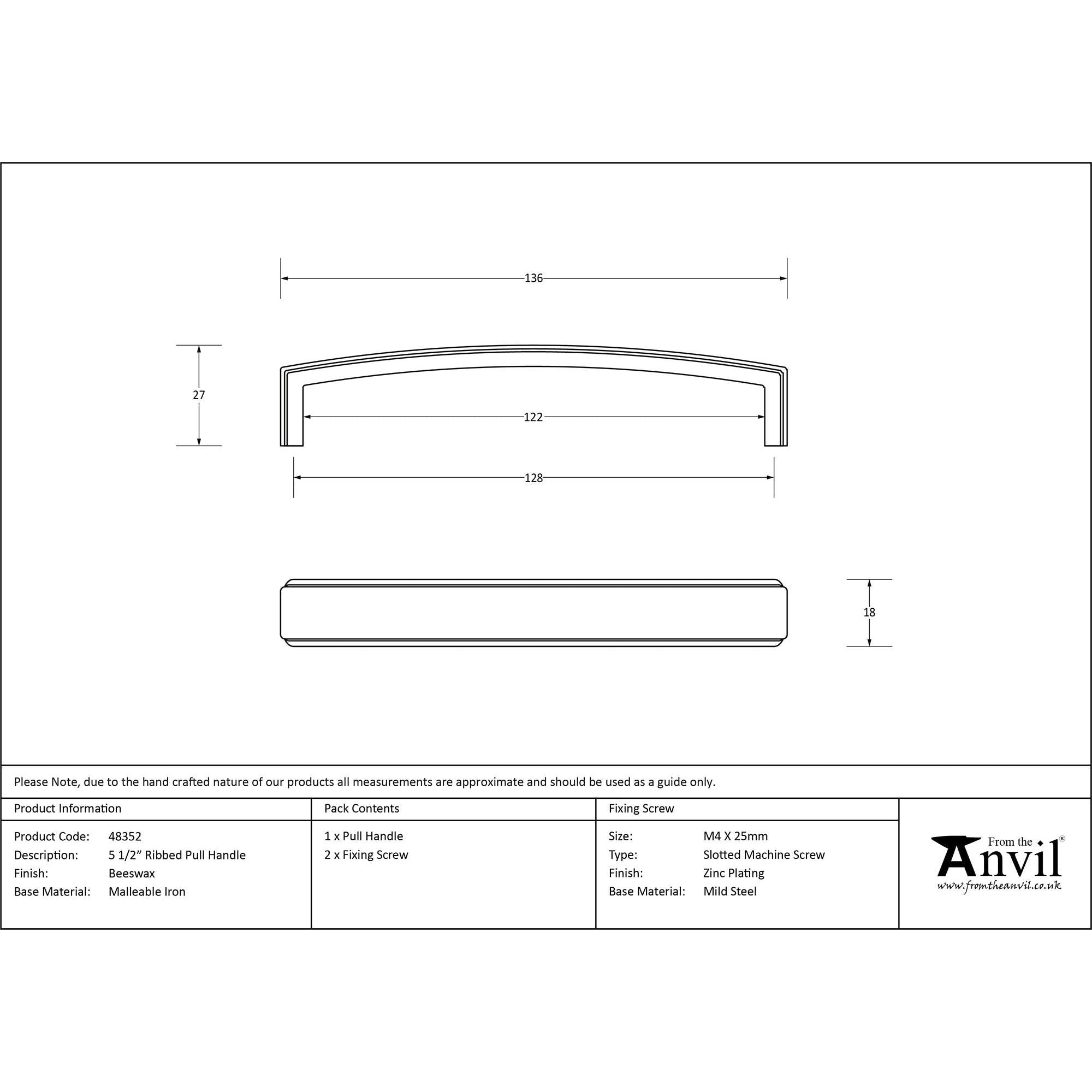 Beeswax 5 1/2" Ribbed Pull Handle | From The Anvil - Pull Handles - From The Anvil - Yester Home